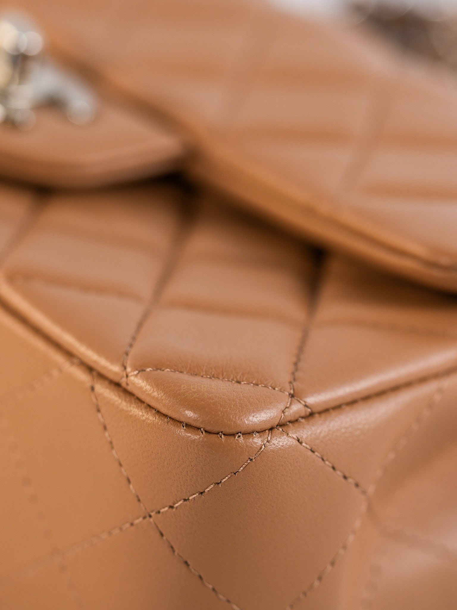 Mini Rectangle Caramel in Lambskin Leather and Silver Hardware(Microchip) | Purse Maison Luxury Bags Shop