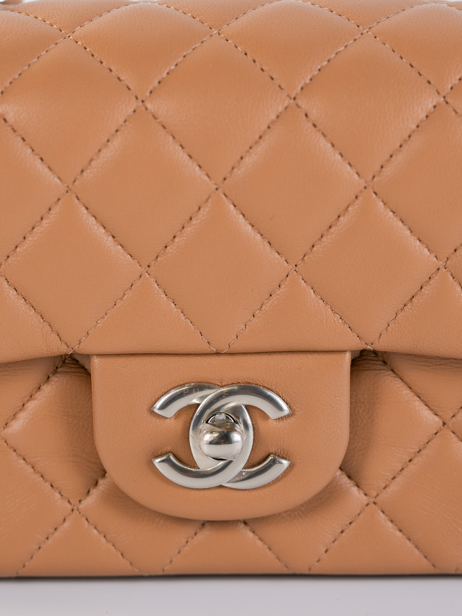 Mini Rectangle Caramel in Lambskin Leather and Silver Hardware(Microchip) | Purse Maison Luxury Bags Shop