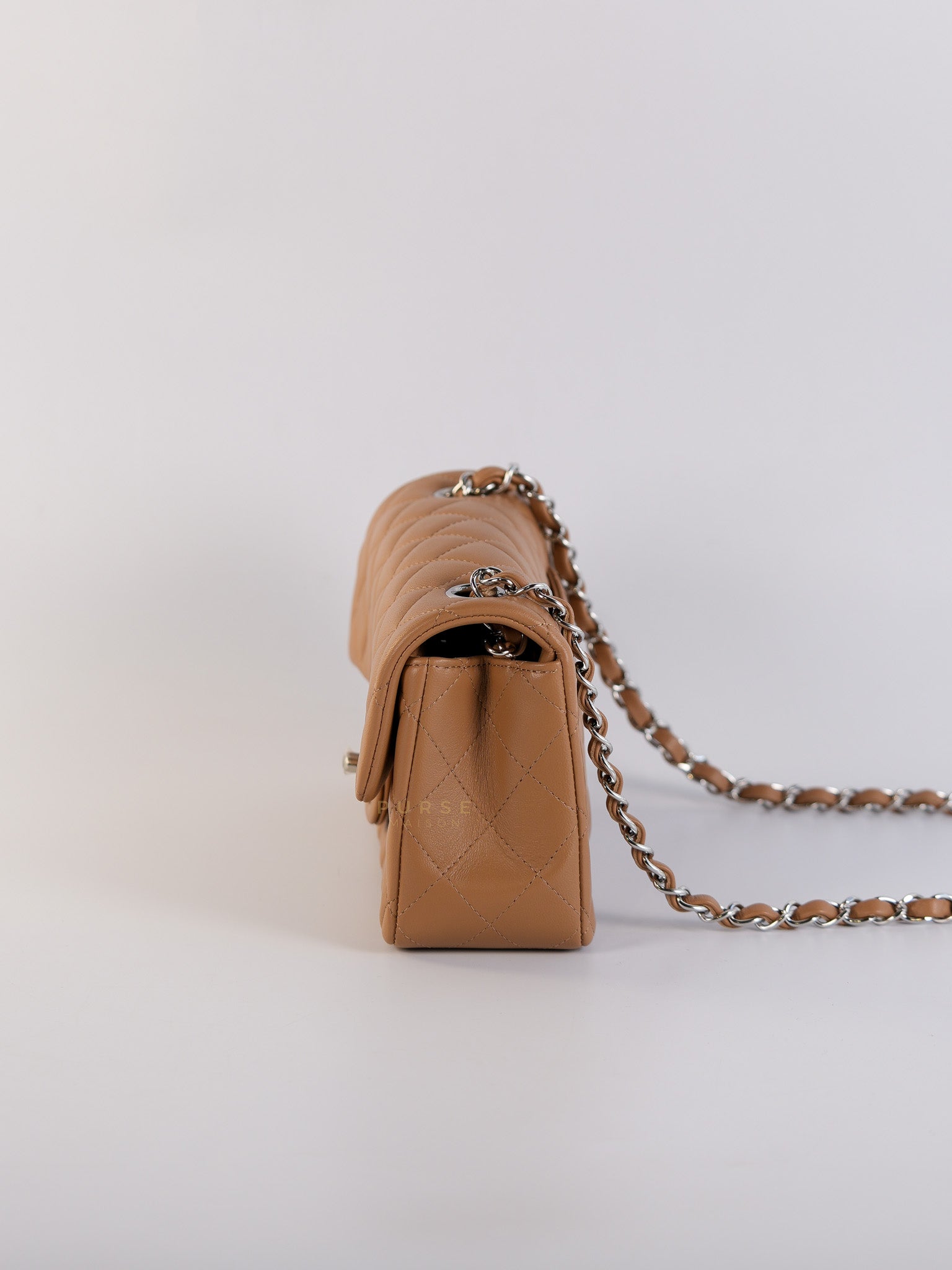 Mini Rectangle Caramel in Lambskin Leather and Silver Hardware(Microchip) | Purse Maison Luxury Bags Shop