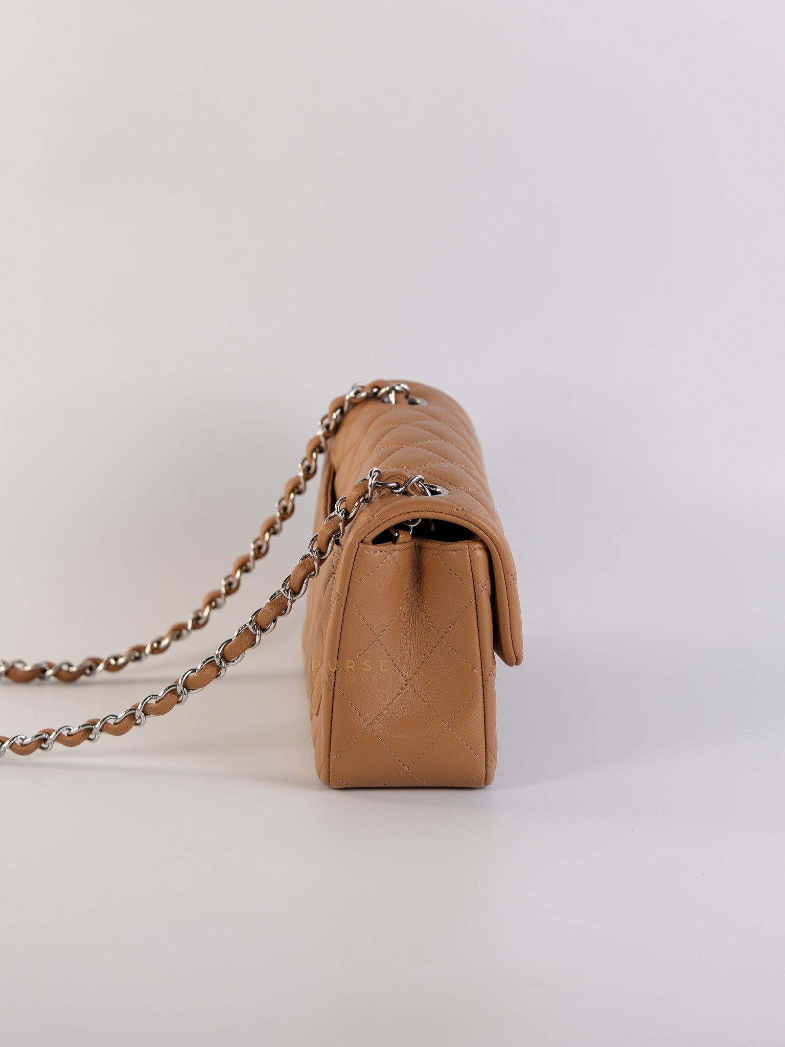 Mini Rectangle Caramel in Lambskin Leather and Silver Hardware(Microchip) | Purse Maison Luxury Bags Shop