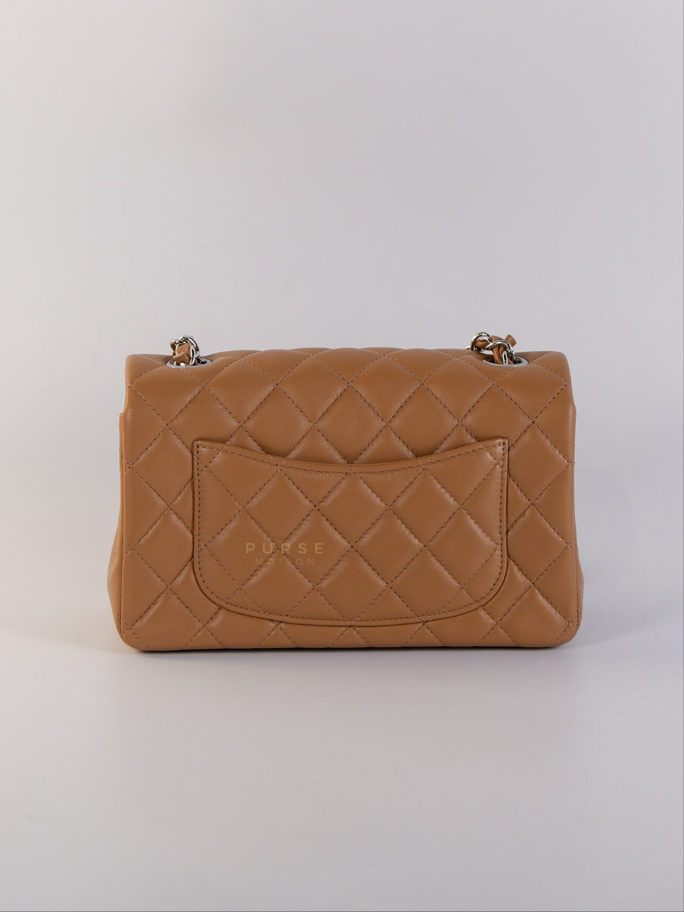 Mini Rectangle Caramel in Lambskin Leather and Silver Hardware(Microchip) | Purse Maison Luxury Bags Shop