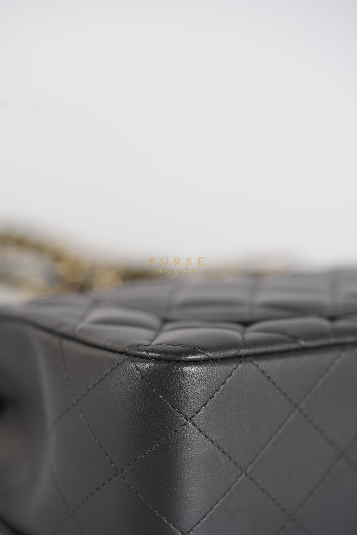 Mini Rectangle Dark Gray Lambskin Leather and Light Gold Hardware (Microchip) | Purse Maison Luxury Bags Shop