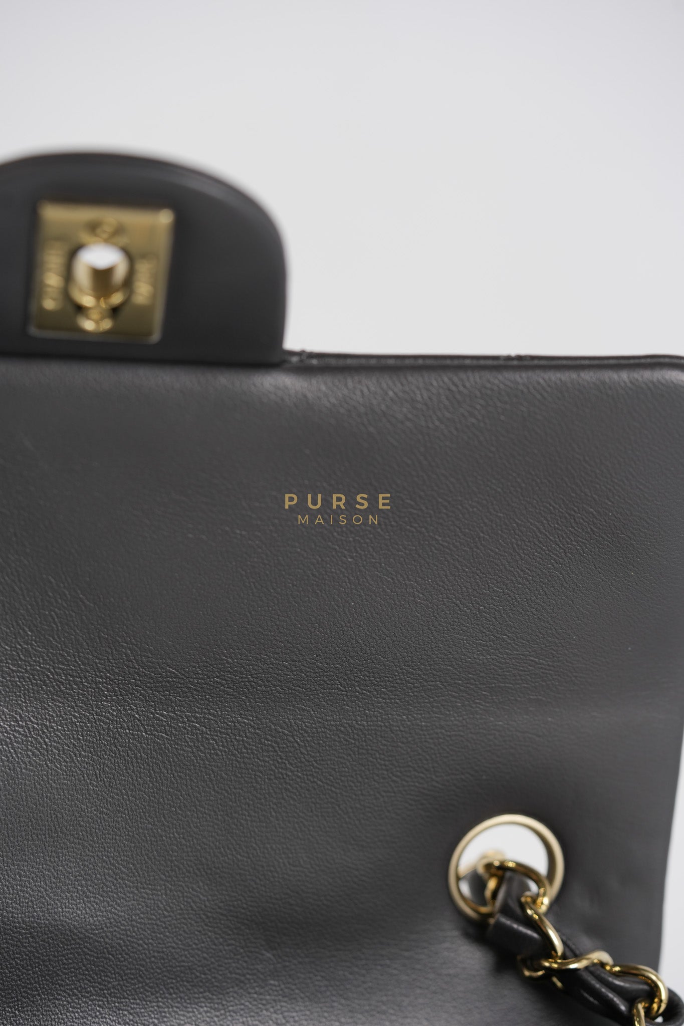 Mini Rectangle Dark Gray Lambskin Leather and Light Gold Hardware (Microchip) | Purse Maison Luxury Bags Shop