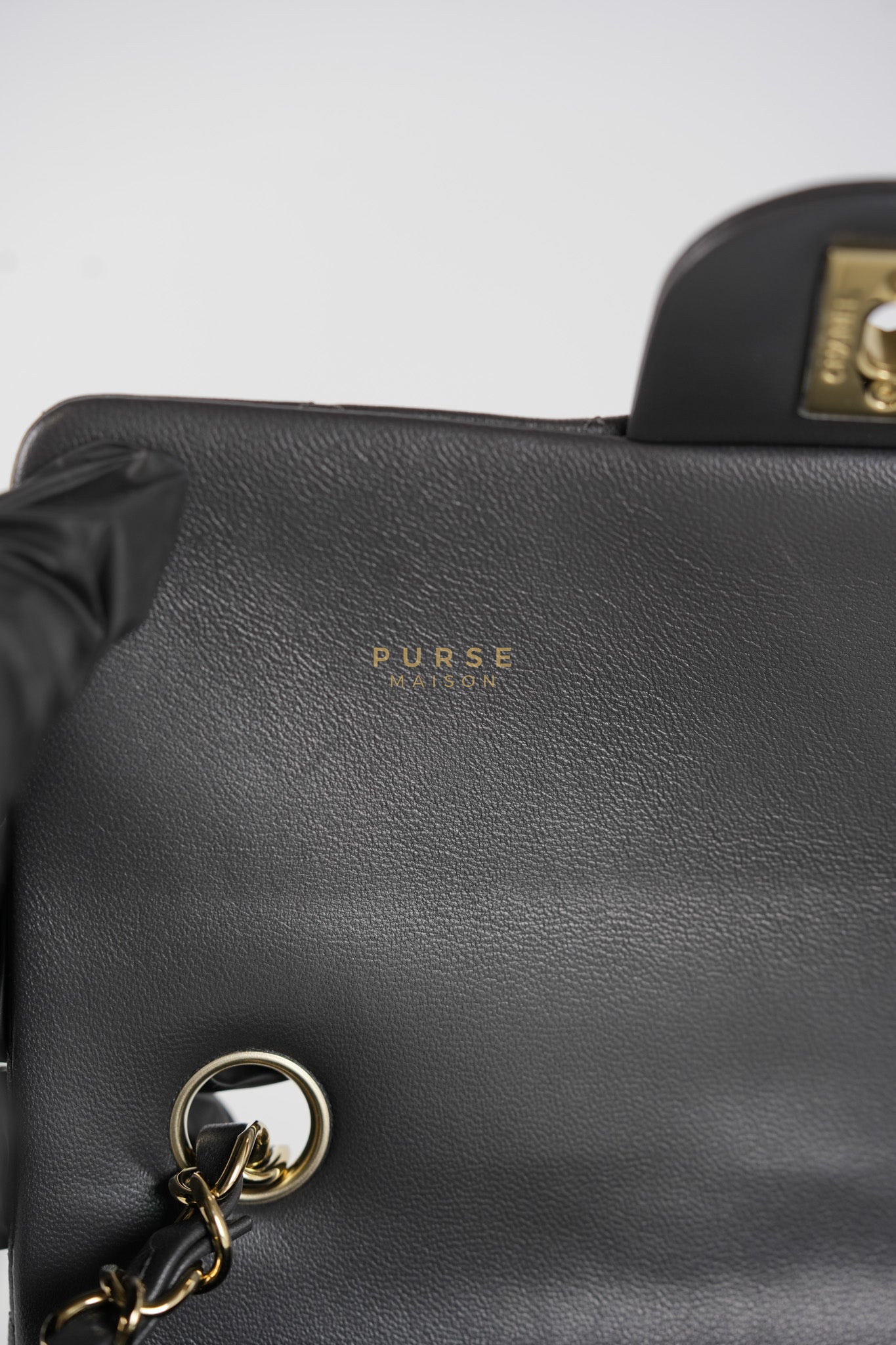 Mini Rectangle Dark Gray Lambskin Leather and Light Gold Hardware (Microchip) | Purse Maison Luxury Bags Shop