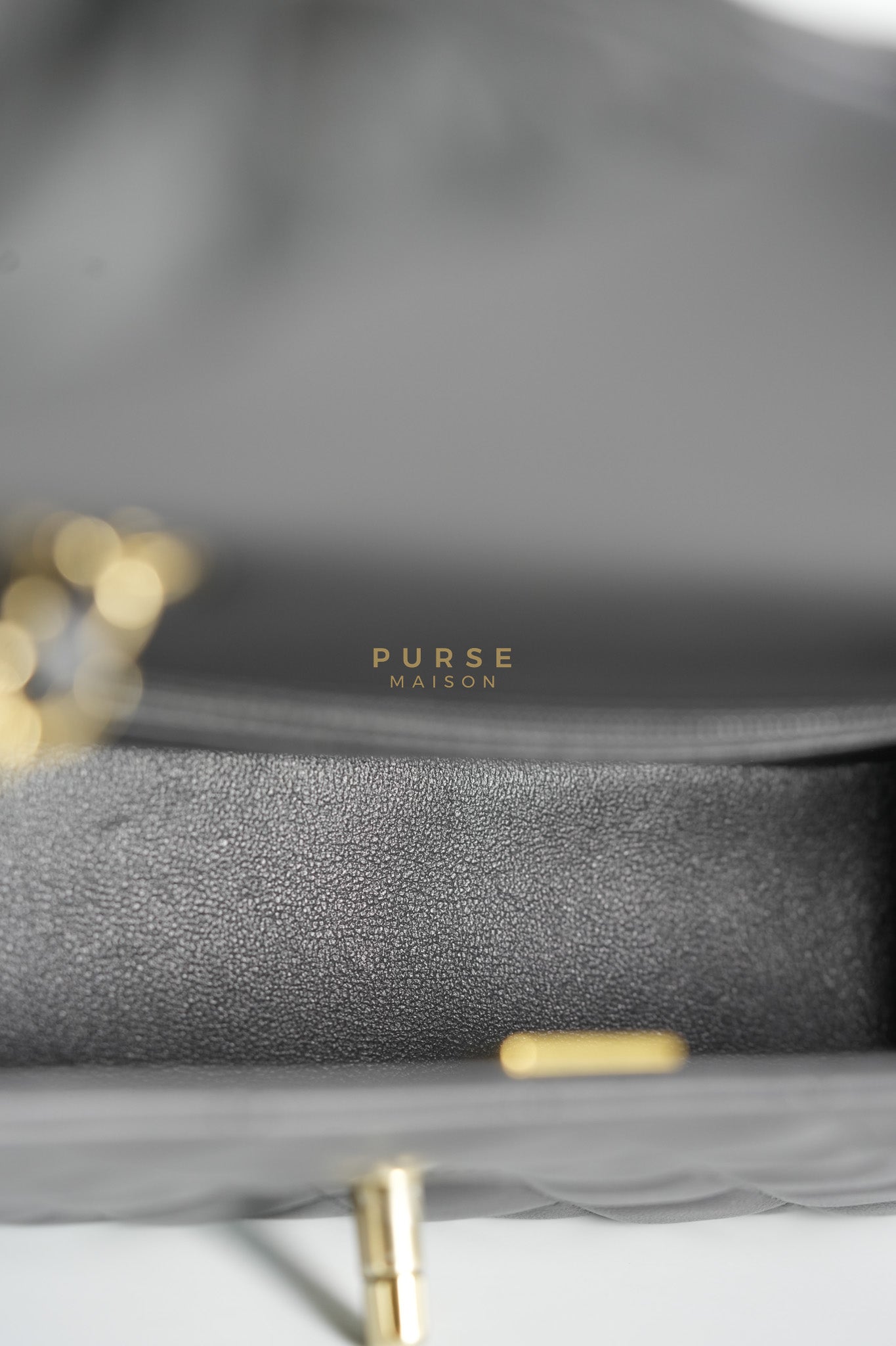 Mini Rectangle Dark Gray Lambskin Leather and Light Gold Hardware (Microchip) | Purse Maison Luxury Bags Shop