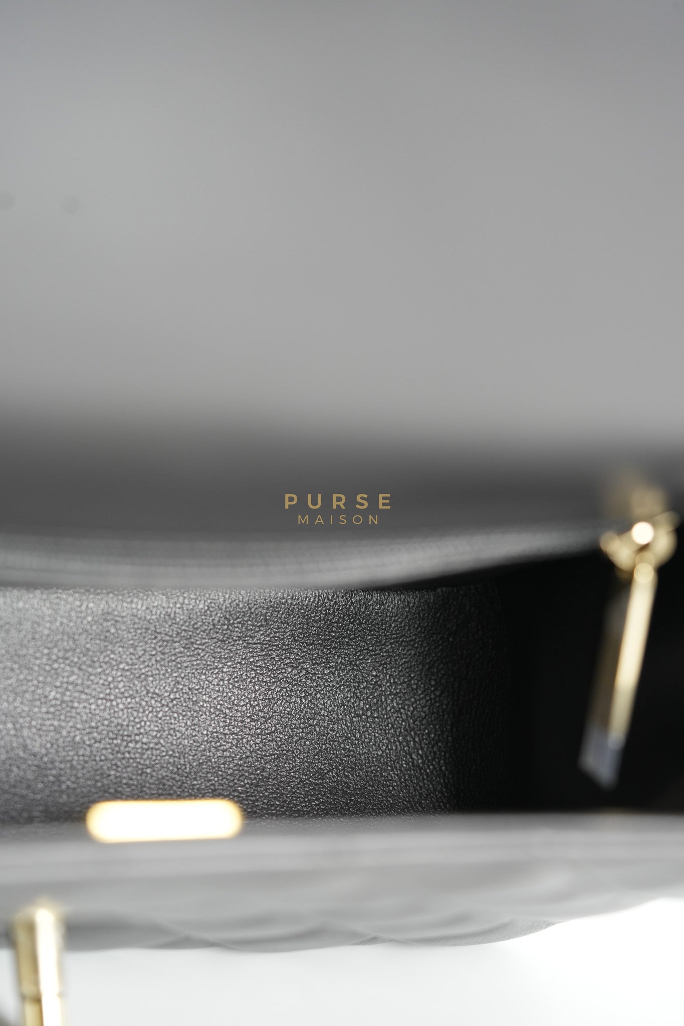 Mini Rectangle Dark Gray Lambskin Leather and Light Gold Hardware (Microchip) | Purse Maison Luxury Bags Shop