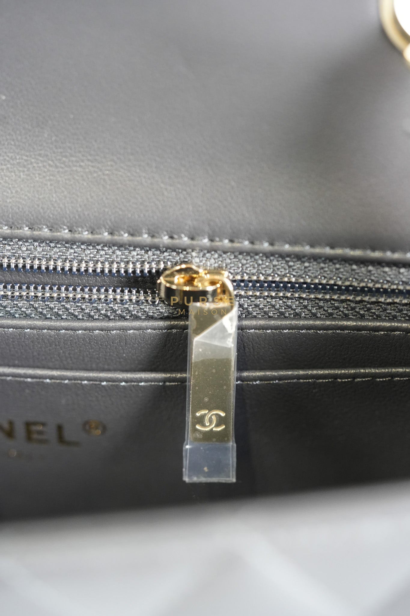 Mini Rectangle Dark Gray Lambskin Leather and Light Gold Hardware (Microchip) | Purse Maison Luxury Bags Shop