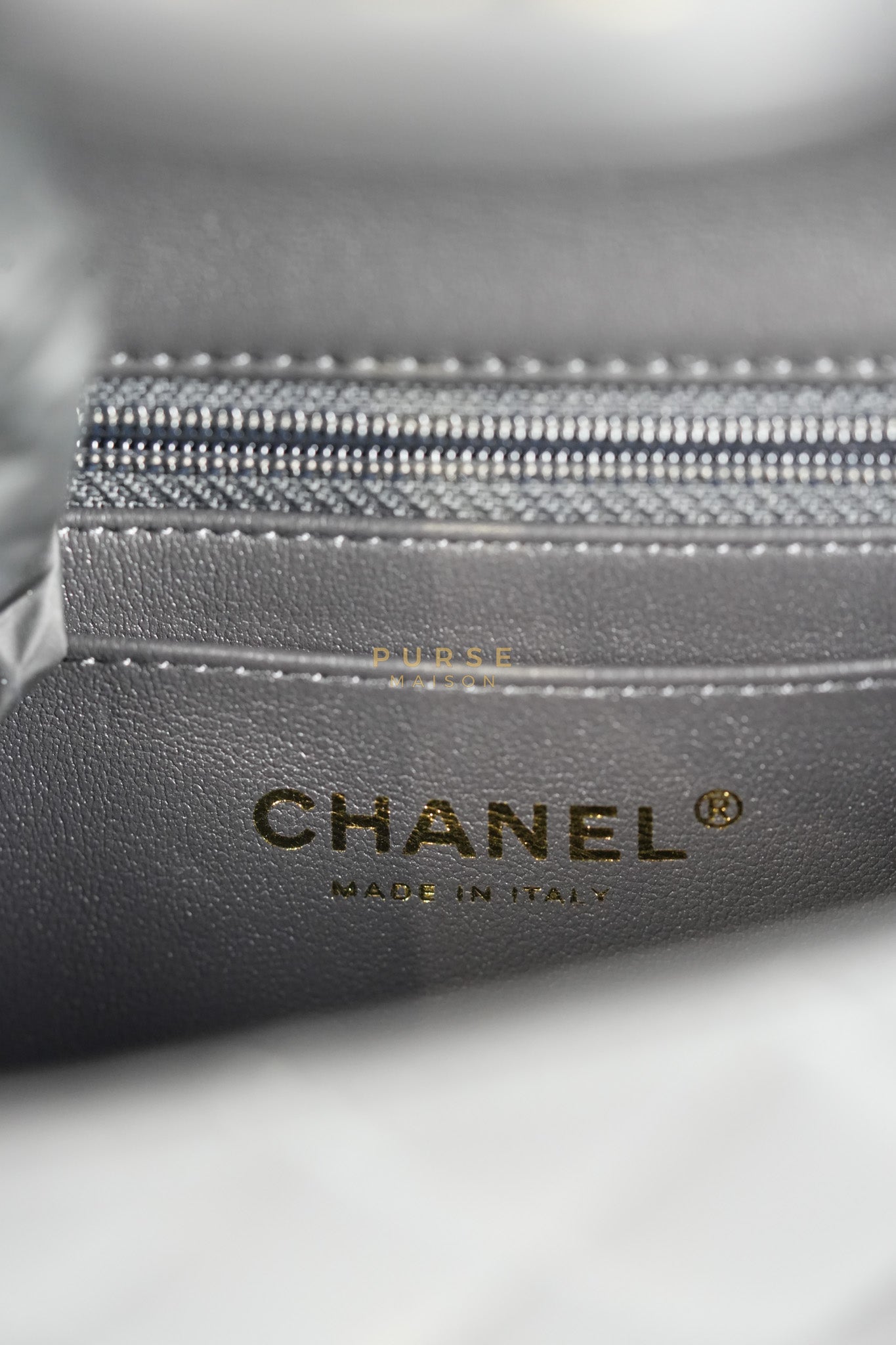 Mini Rectangle Dark Gray Lambskin Leather and Light Gold Hardware (Microchip) | Purse Maison Luxury Bags Shop