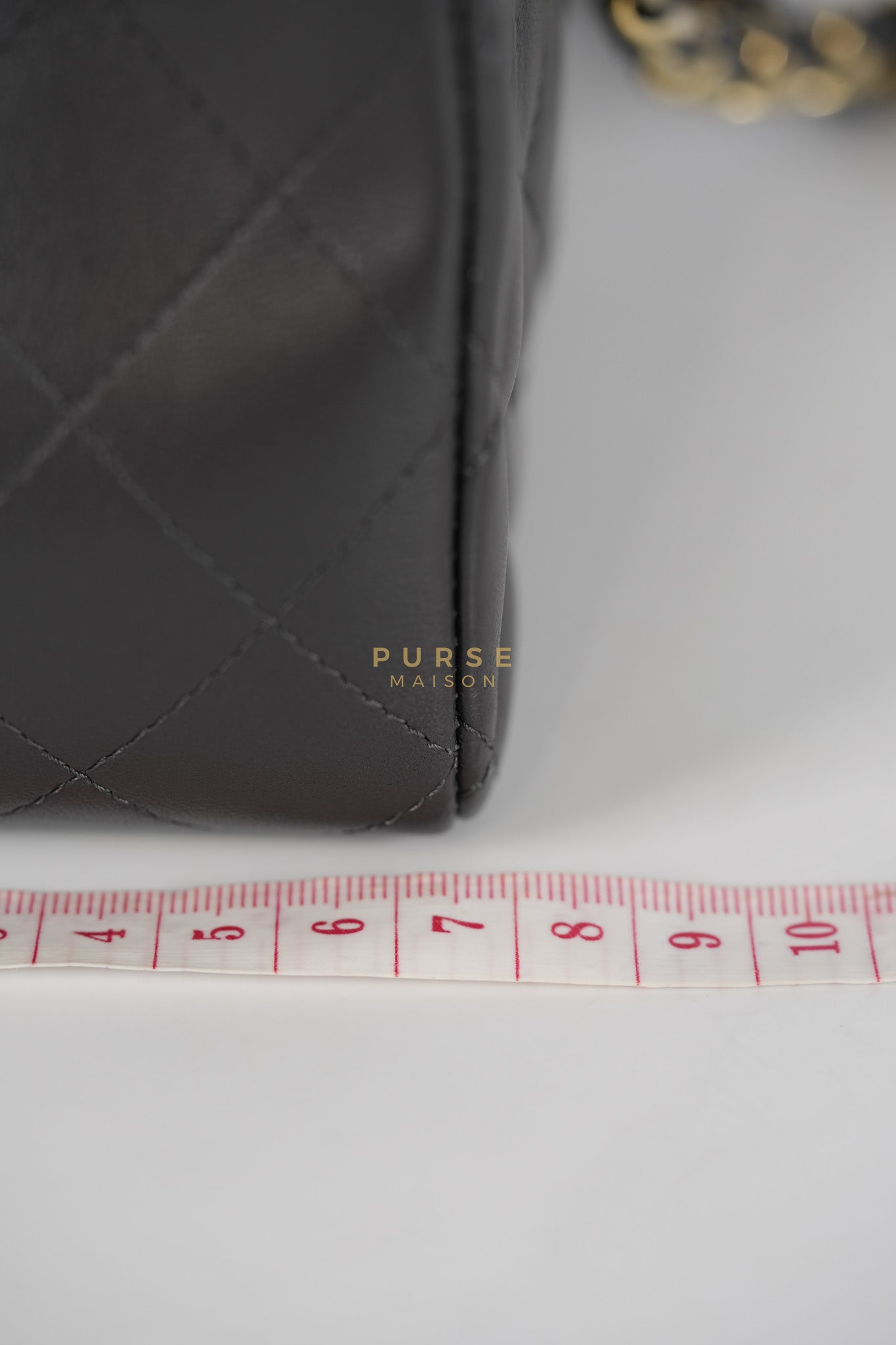 Mini Rectangle Dark Gray Lambskin Leather and Light Gold Hardware (Microchip) | Purse Maison Luxury Bags Shop