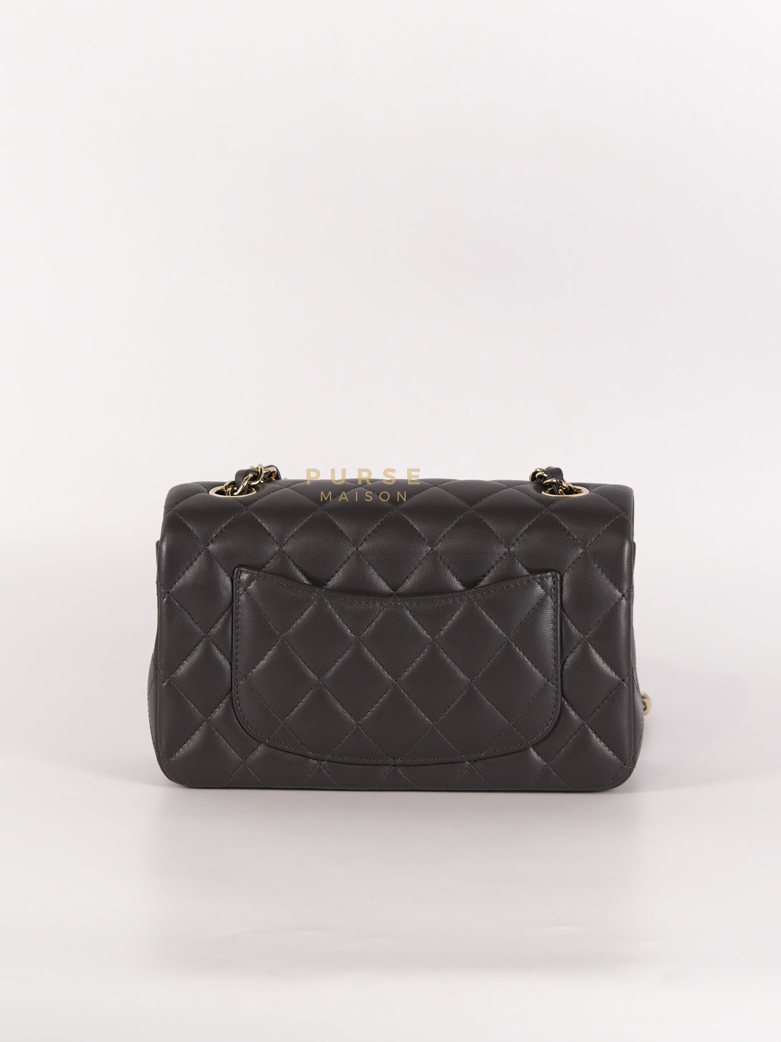 Mini Rectangle Dark Gray Lambskin Leather and Light Gold Hardware (Microchip) | Purse Maison Luxury Bags Shop