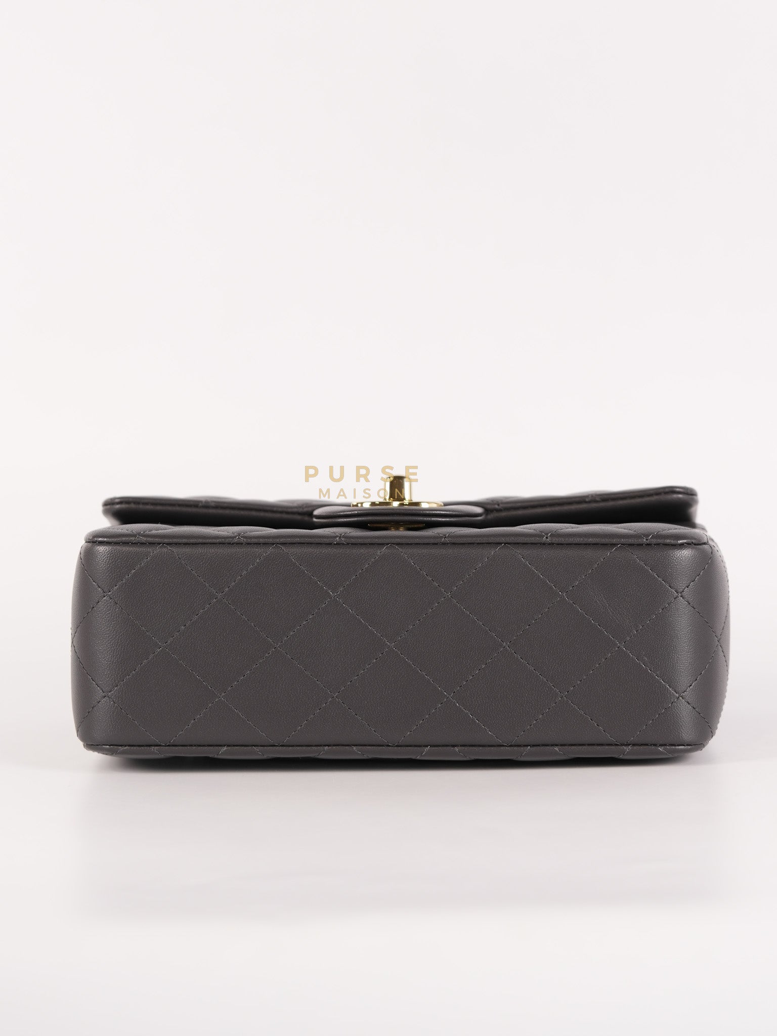 Mini Rectangle Dark Gray Lambskin Leather and Light Gold Hardware (Microchip) | Purse Maison Luxury Bags Shop