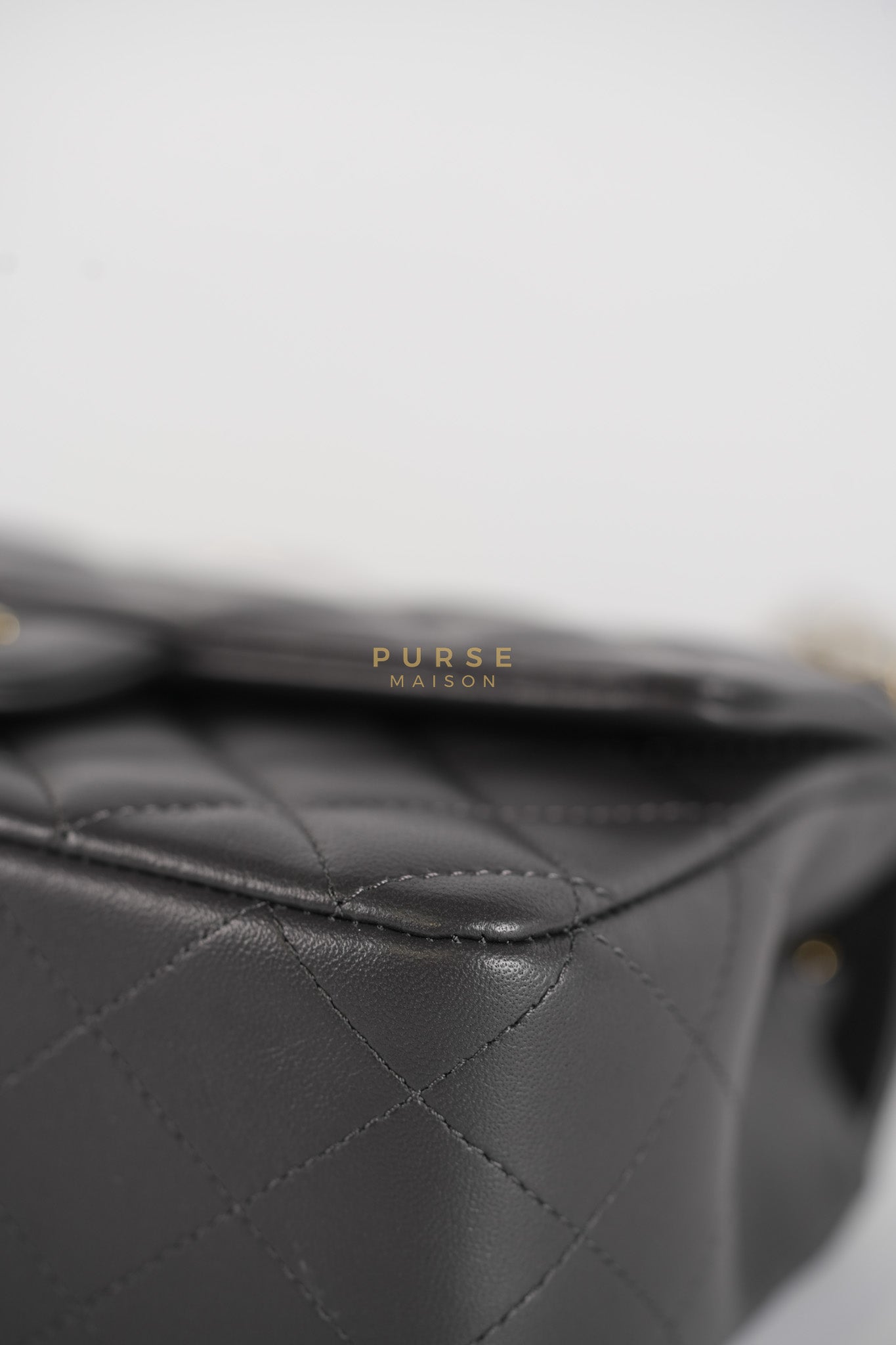 Mini Rectangle Dark Gray Lambskin Leather and Light Gold Hardware (Microchip) | Purse Maison Luxury Bags Shop