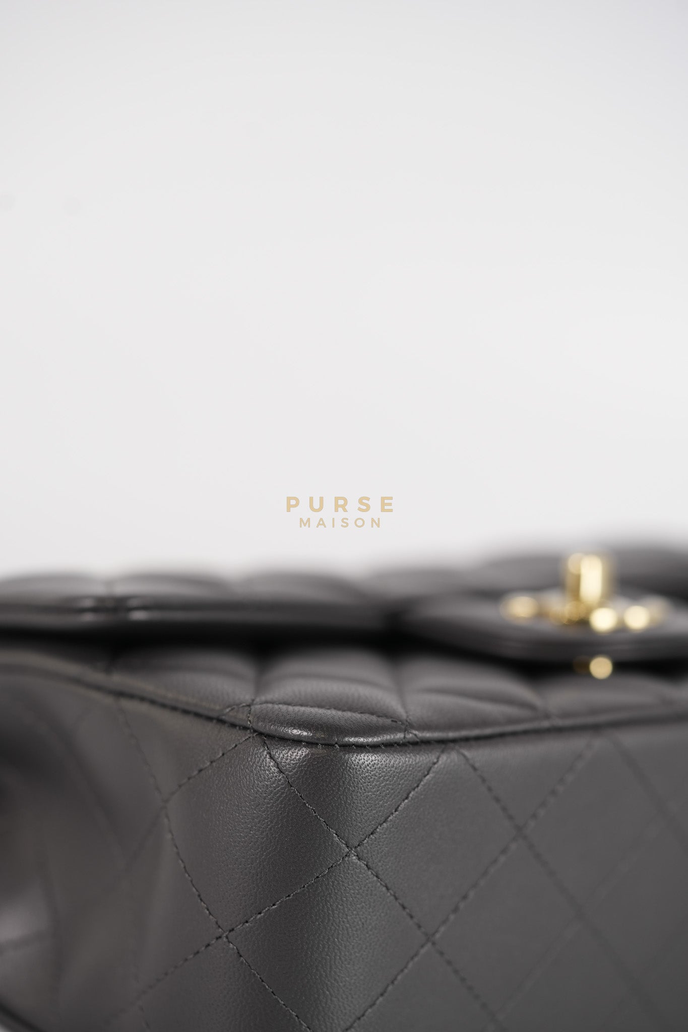 Mini Rectangle Dark Gray Lambskin Leather and Light Gold Hardware (Microchip) | Purse Maison Luxury Bags Shop
