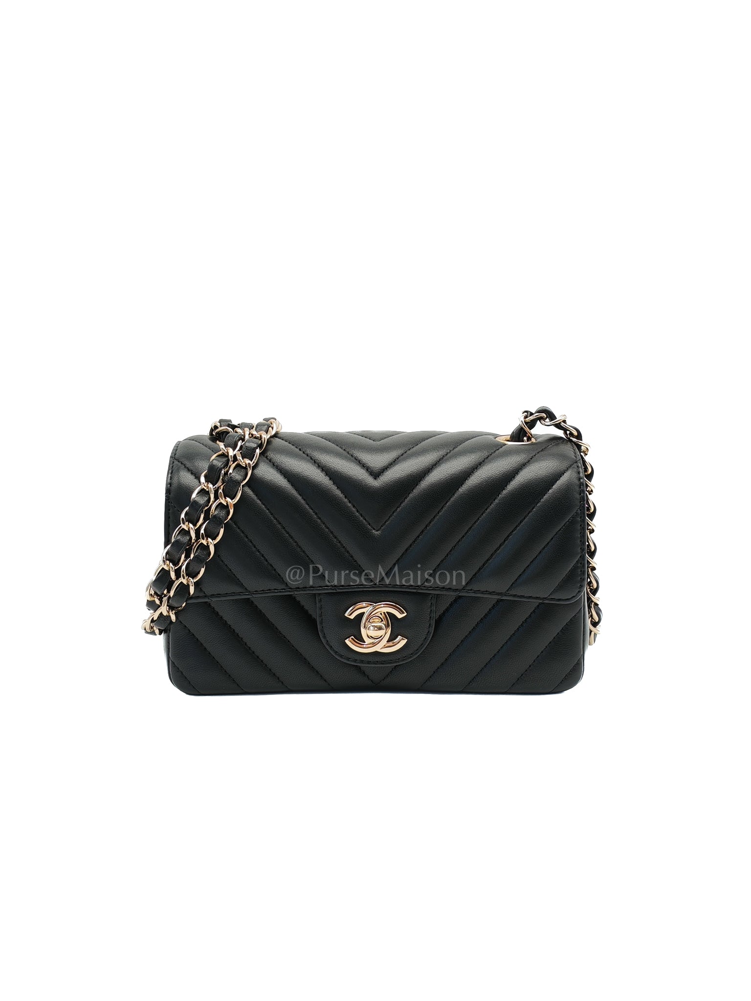 Mini Rectangle Flap Bag in Black Lambskin Leather in Light Gold Hardware (Series 29) | Purse Maison Luxury Bags Shop