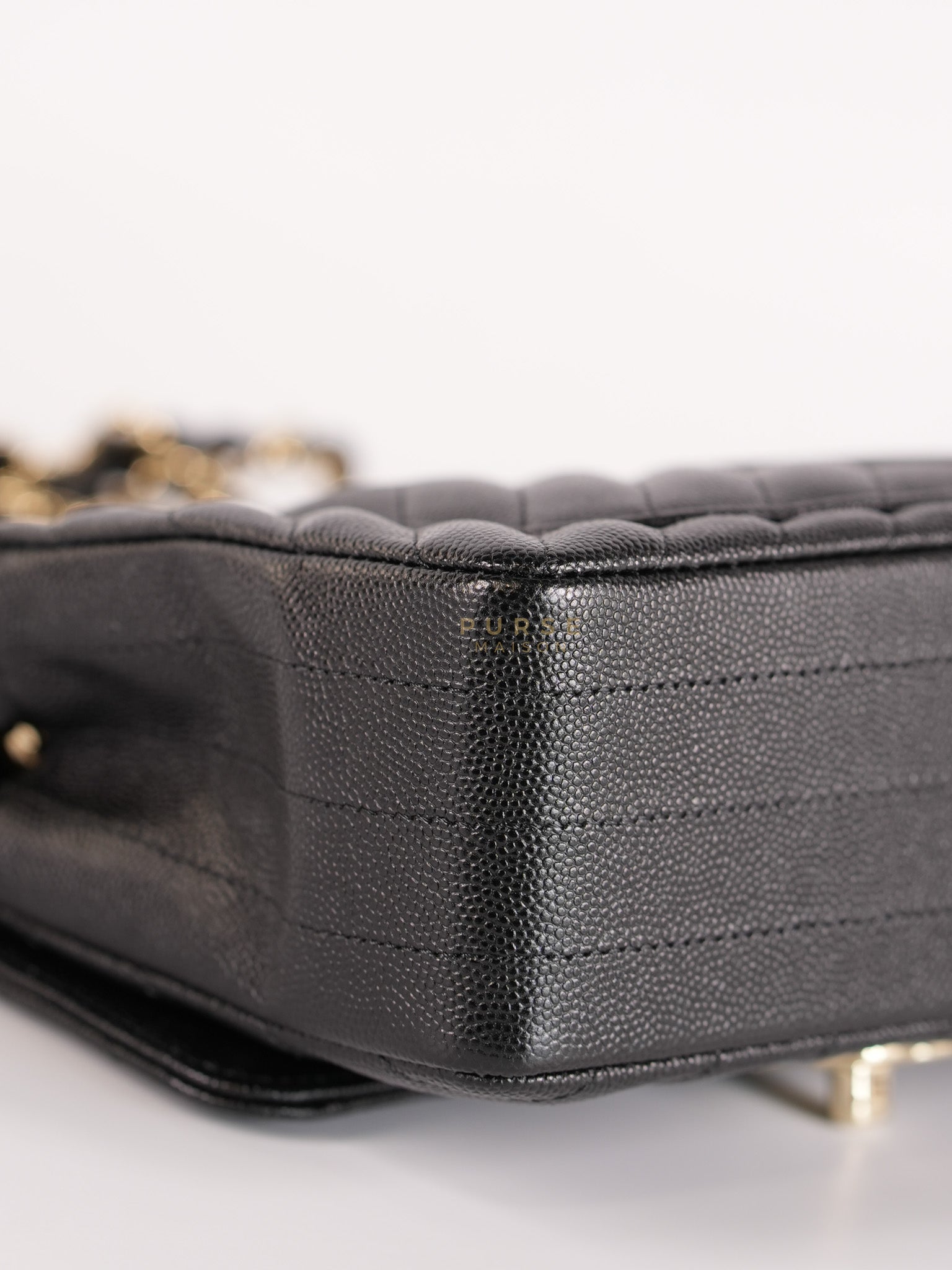 Mini Rectangle in Black Chevron Caviar Leather Light Gold (Series 26) | Purse Maison Luxury Bags Shop