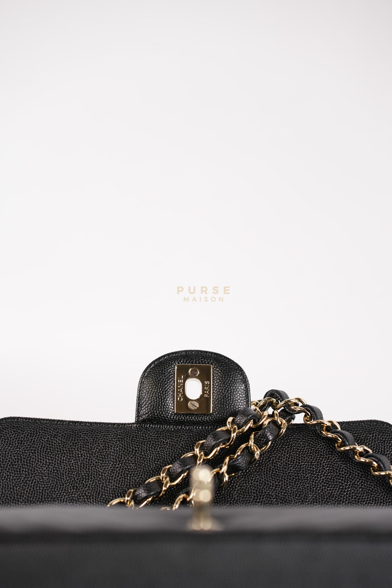 Mini Rectangle in Black Chevron Caviar Leather Light Gold (Series 26) | Purse Maison Luxury Bags Shop