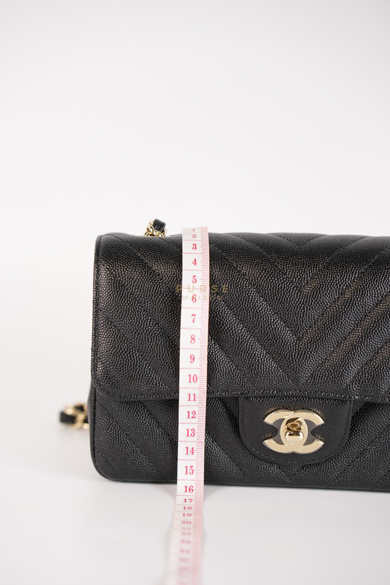 Mini Rectangle in Black Chevron Caviar Leather Light Gold (Series 26) | Purse Maison Luxury Bags Shop
