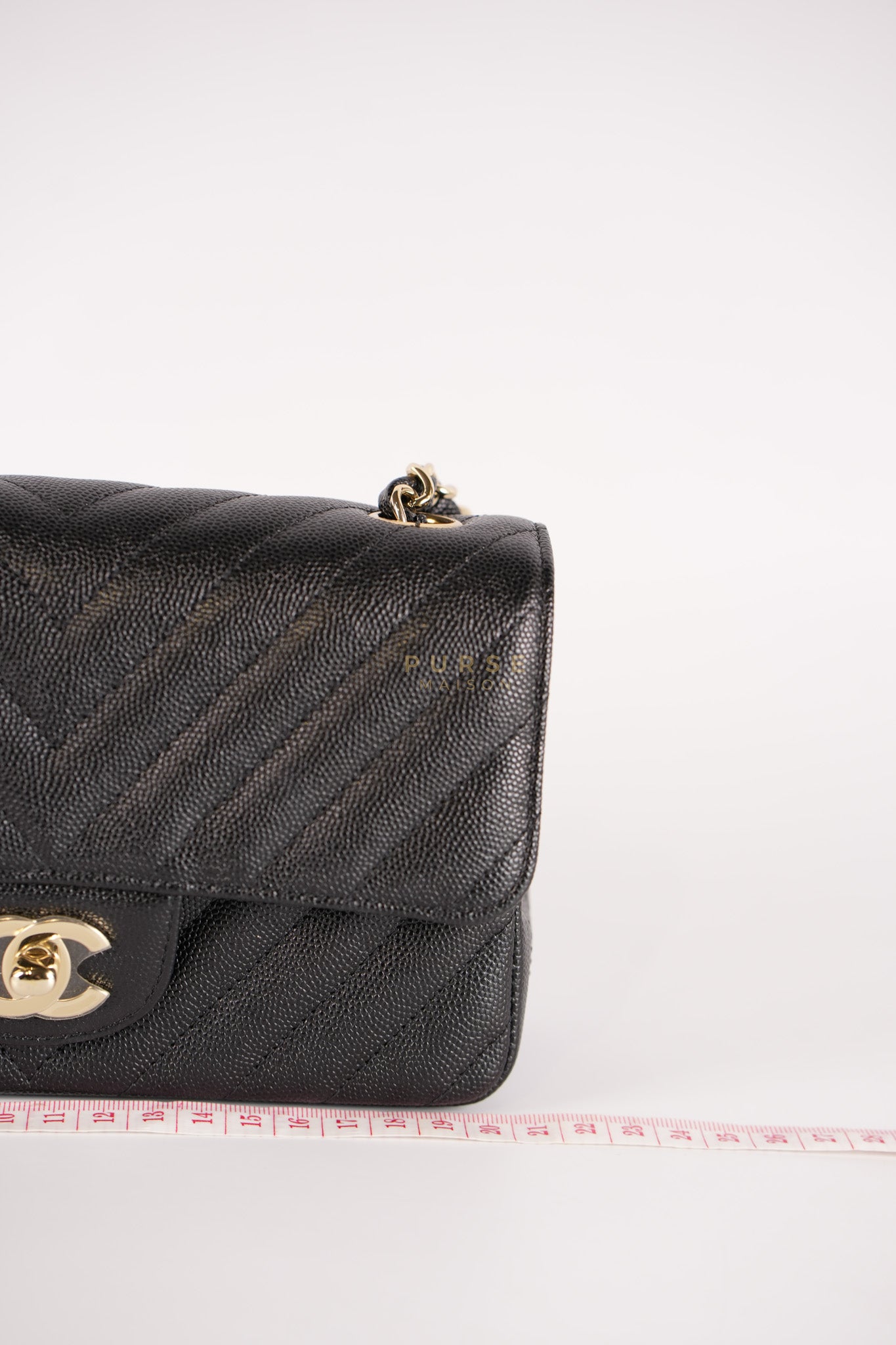 Mini Rectangle in Black Chevron Caviar Leather Light Gold (Series 26) | Purse Maison Luxury Bags Shop