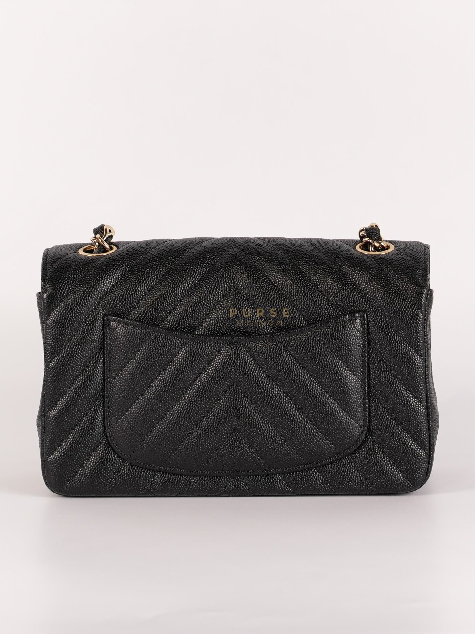 Mini Rectangle in Black Chevron Caviar Leather Light Gold (Series 26) | Purse Maison Luxury Bags Shop