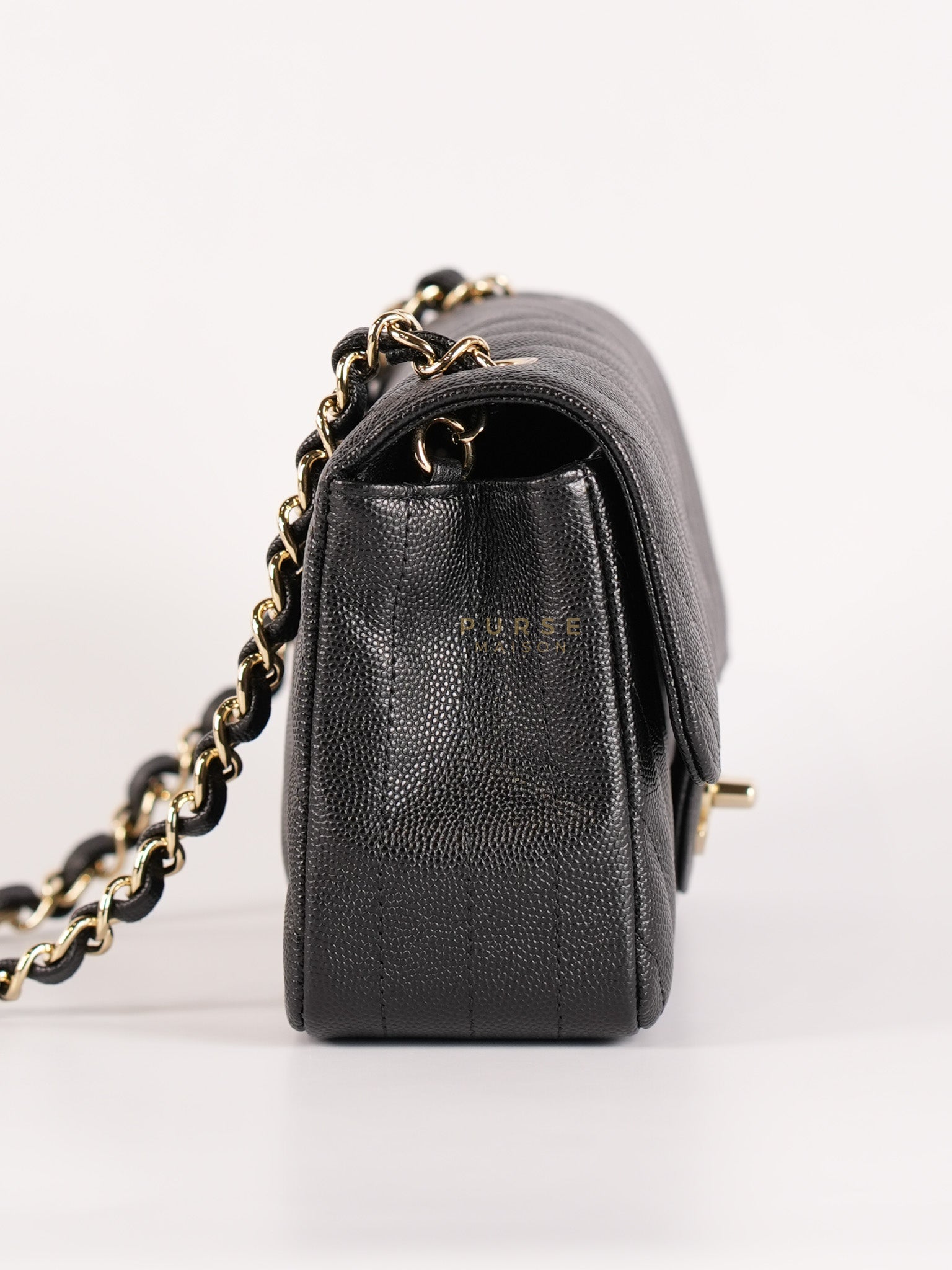 Mini Rectangle in Black Chevron Caviar Leather Light Gold (Series 26) | Purse Maison Luxury Bags Shop