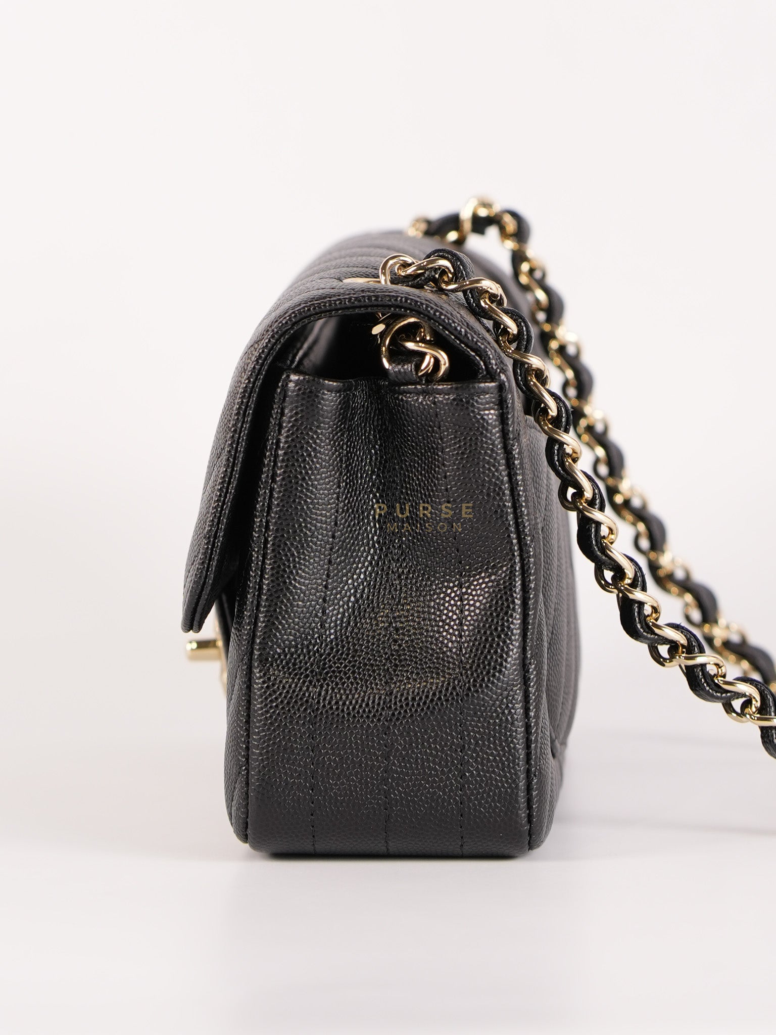 Mini Rectangle in Black Chevron Caviar Leather Light Gold (Series 26) | Purse Maison Luxury Bags Shop