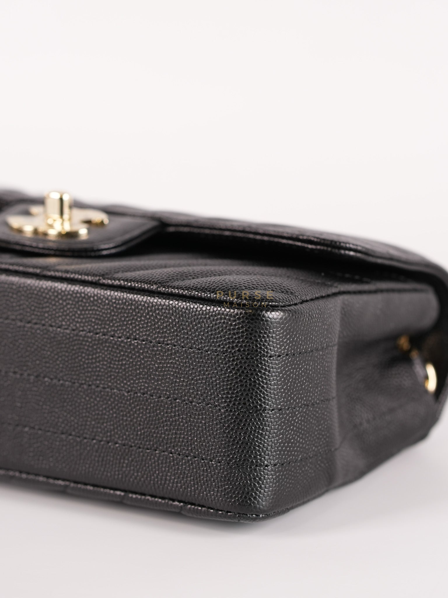 Mini Rectangle in Black Chevron Caviar Leather Light Gold (Series 26) | Purse Maison Luxury Bags Shop