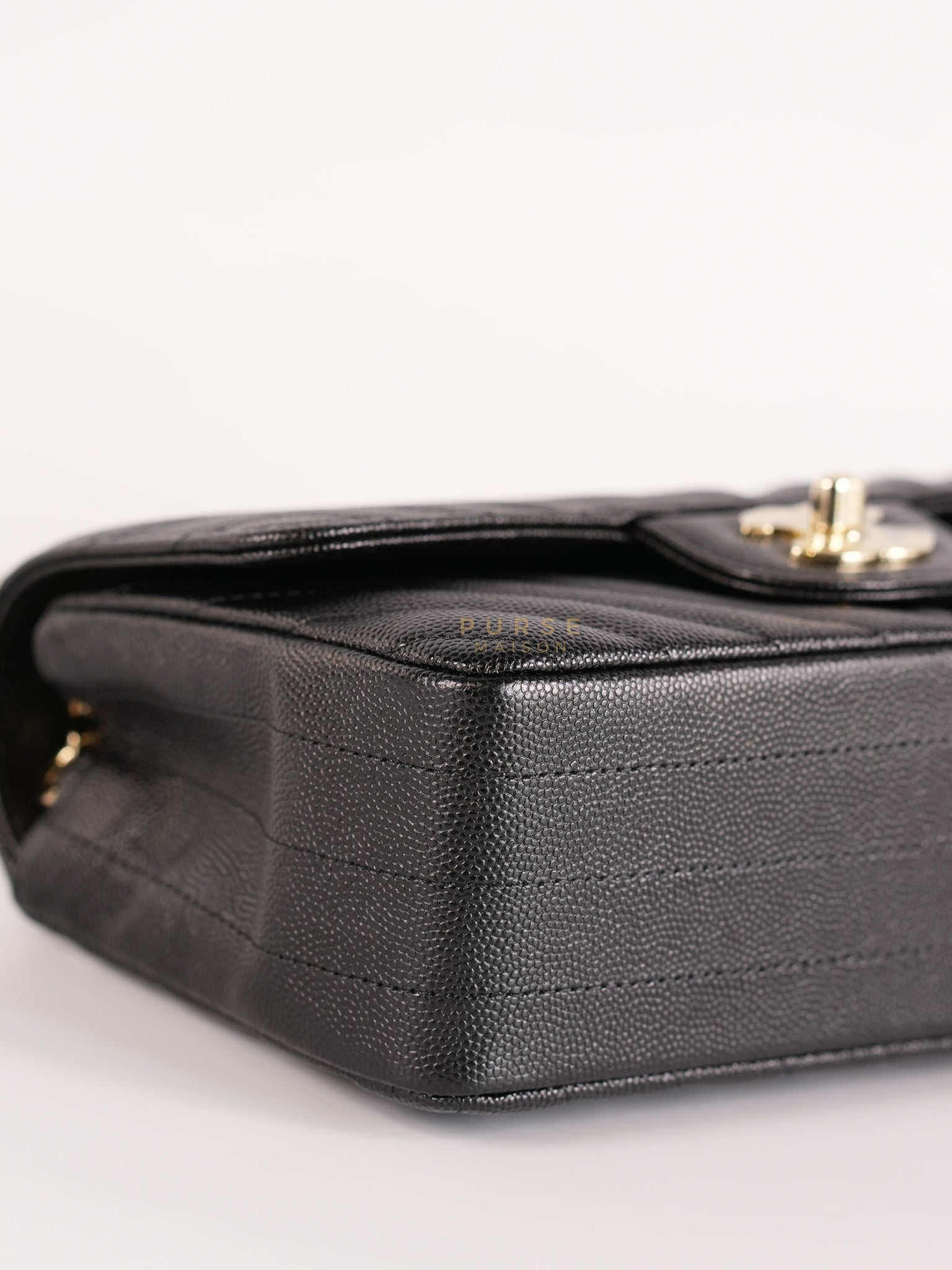 Mini Rectangle in Black Chevron Caviar Leather Light Gold (Series 26) | Purse Maison Luxury Bags Shop