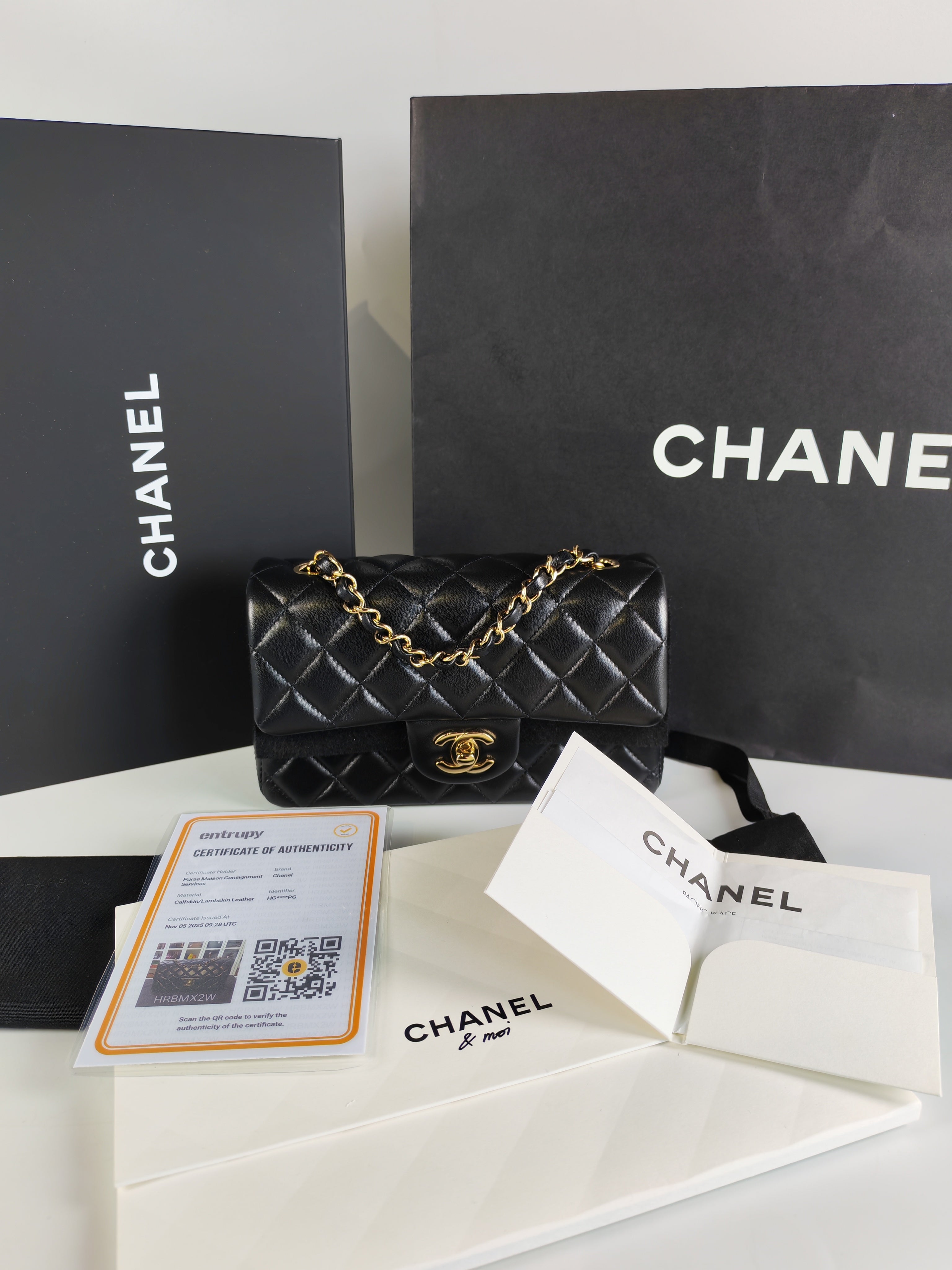 Mini Rectangle in Black Lambskin Leather and Light Gold Hardware (Microchip) | Purse Maison Luxury Bags Shop