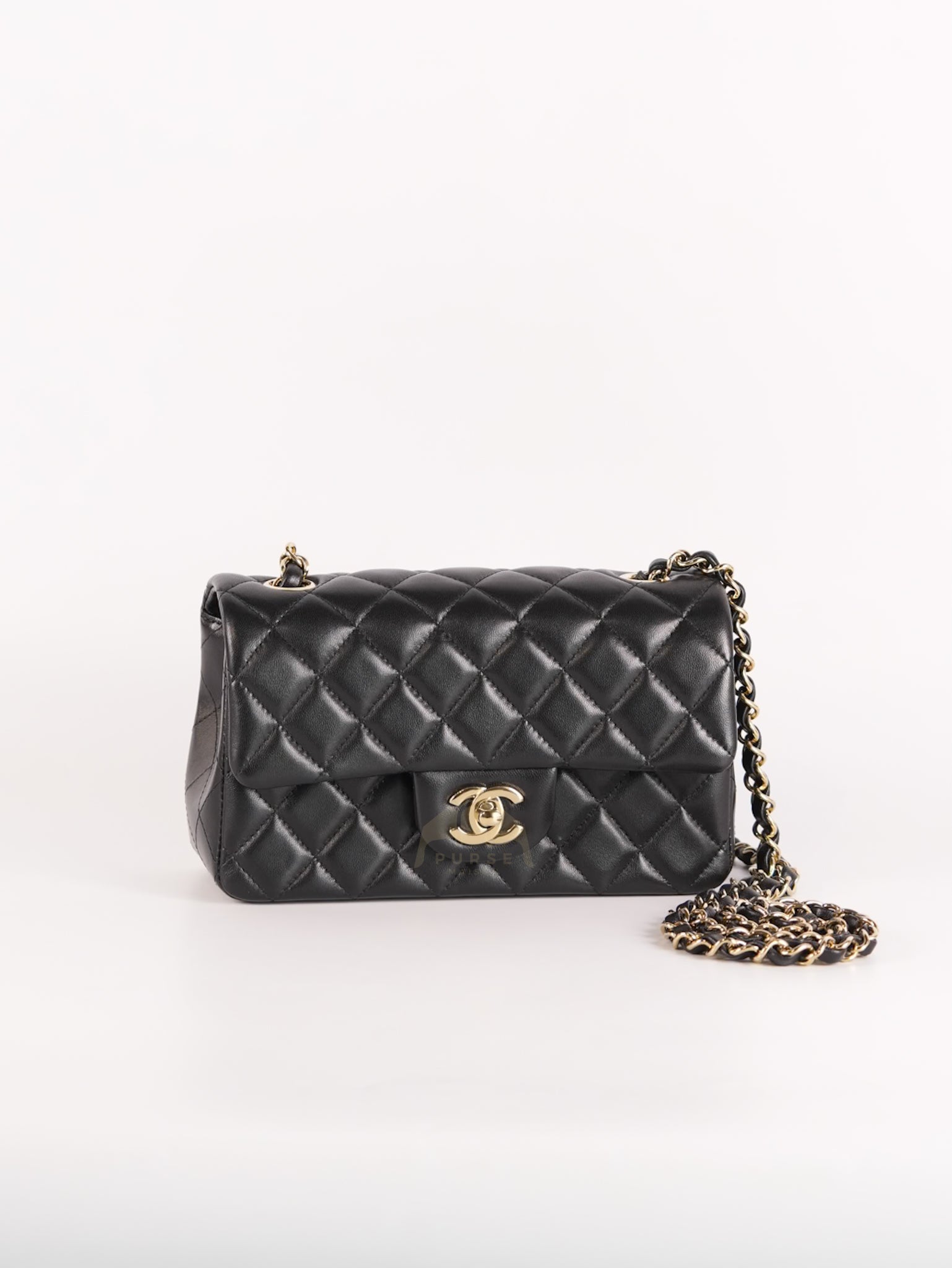 Mini Rectangle in Black Lambskin Leather and Light Gold Hardware (Microchip) | Purse Maison Luxury Bags Shop