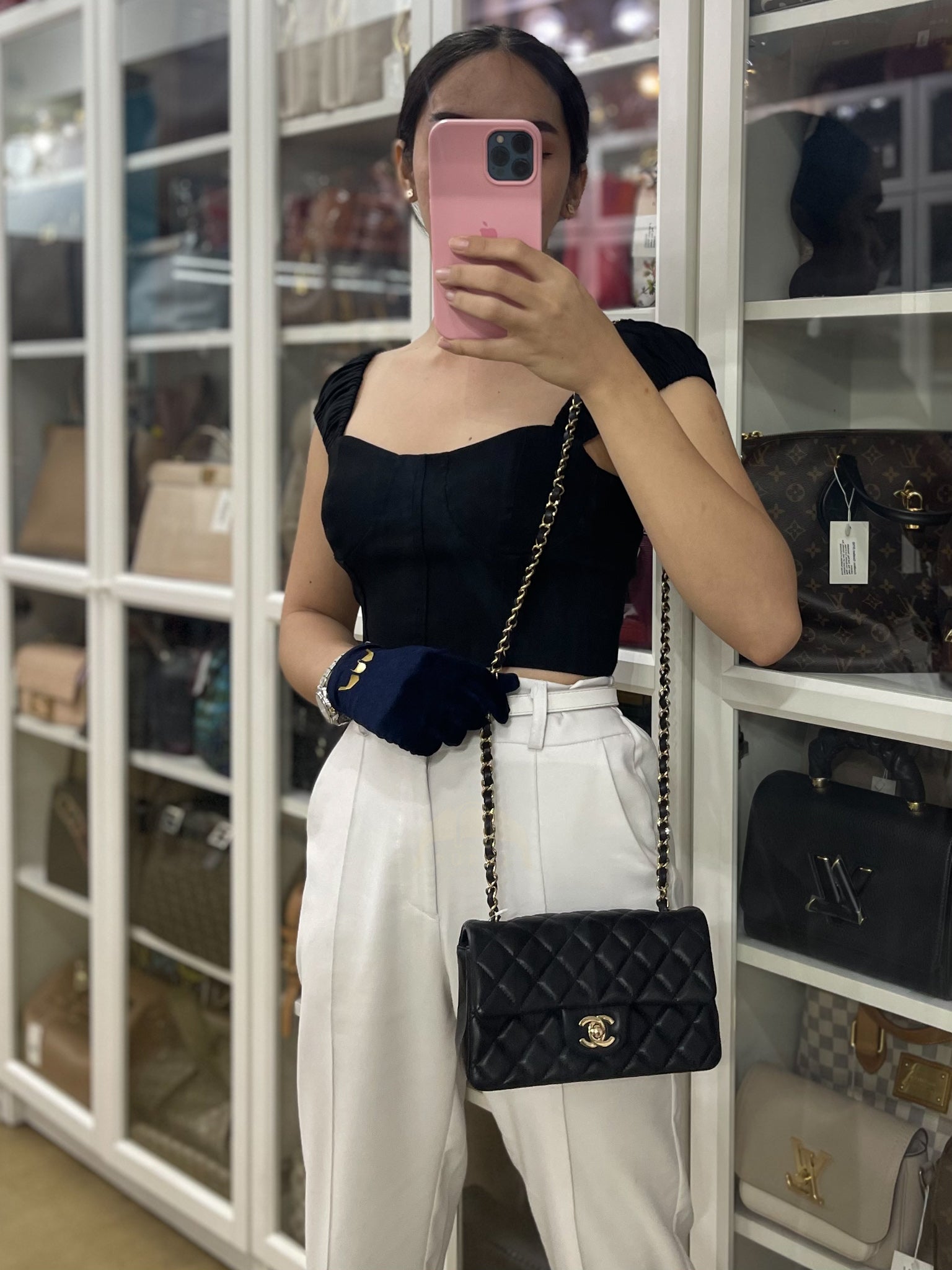 Mini Rectangle in Black Lambskin Leather and Light Gold Hardware (Microchip) | Purse Maison Luxury Bags Shop