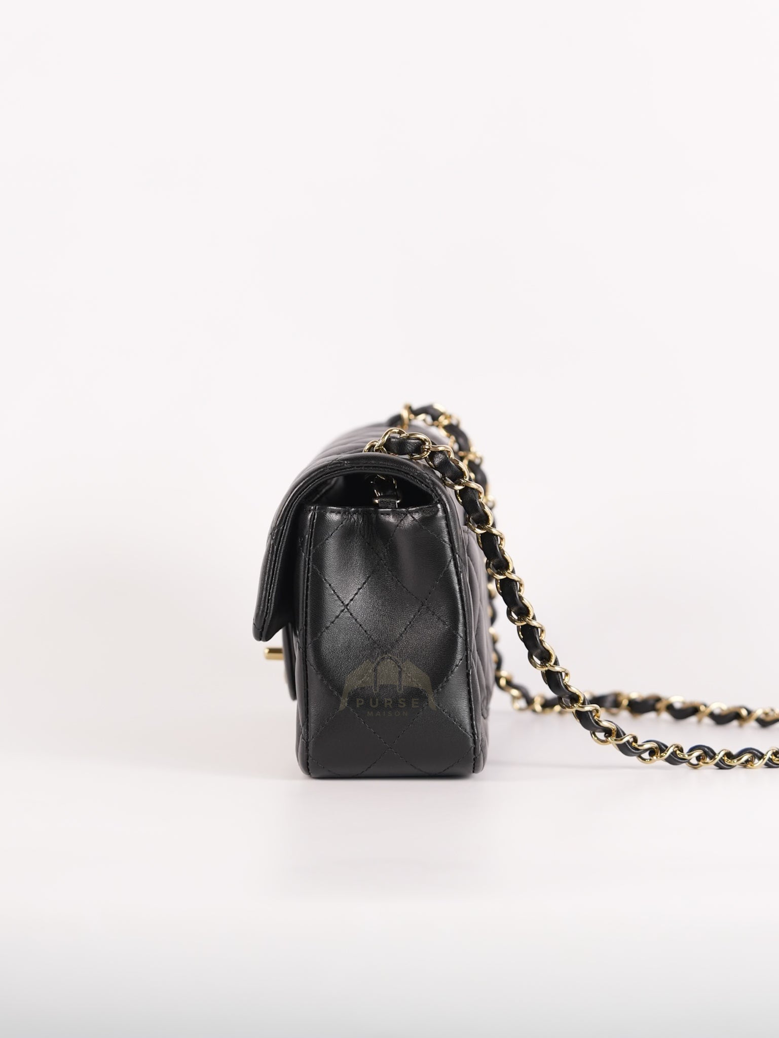 Mini Rectangle in Black Lambskin Leather and Light Gold Hardware (Microchip) | Purse Maison Luxury Bags Shop