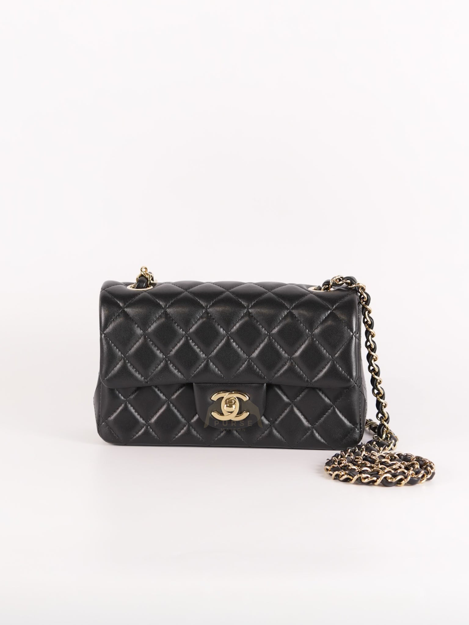 Mini Rectangle in Black Lambskin Leather and Light Gold Hardware (Microchip) | Purse Maison Luxury Bags Shop