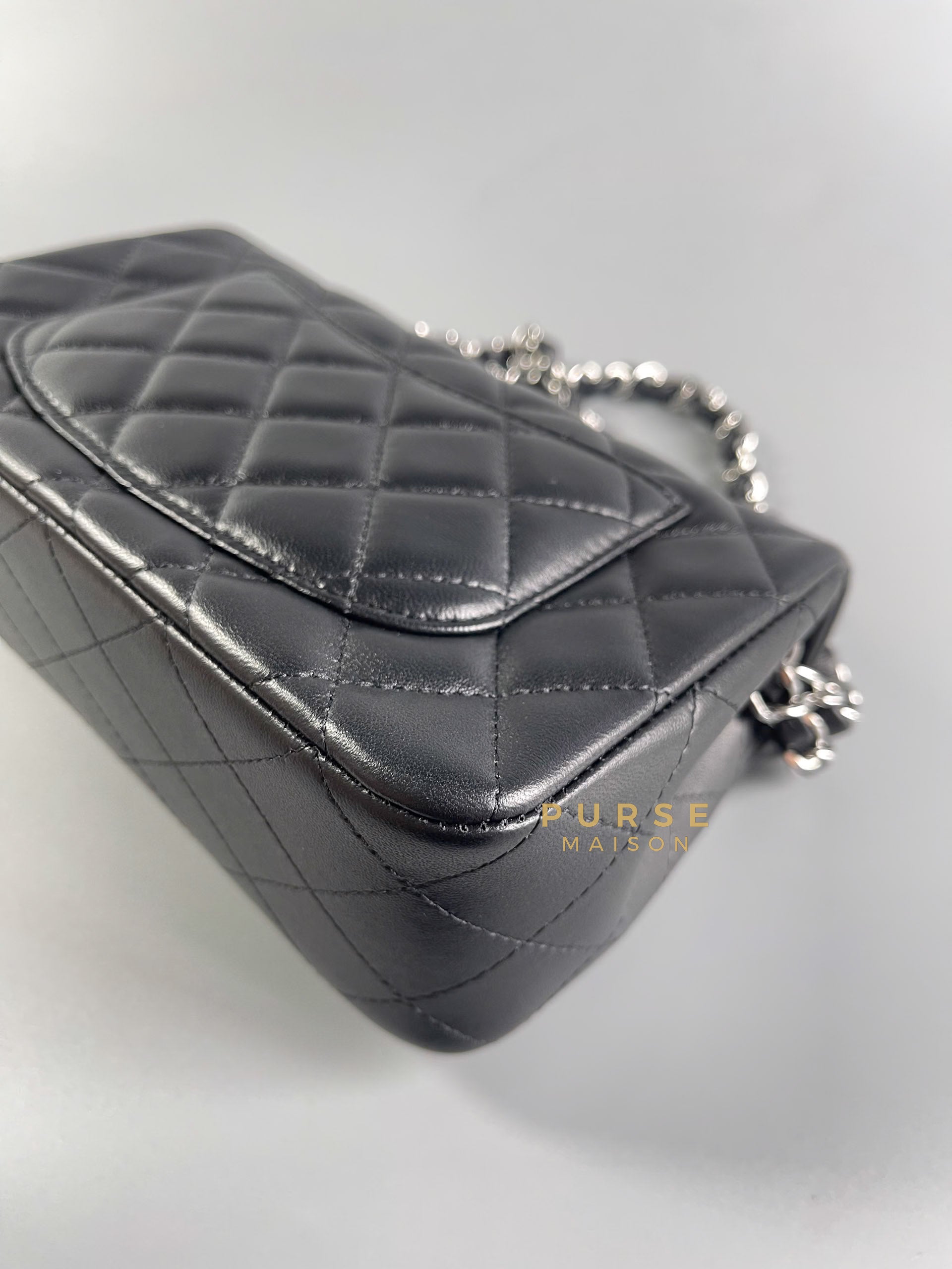 Mini Rectangle in Black Quilted Lambskin Leather & Silver Hardware (Microchip) | Purse Maison Luxury Bags Shop