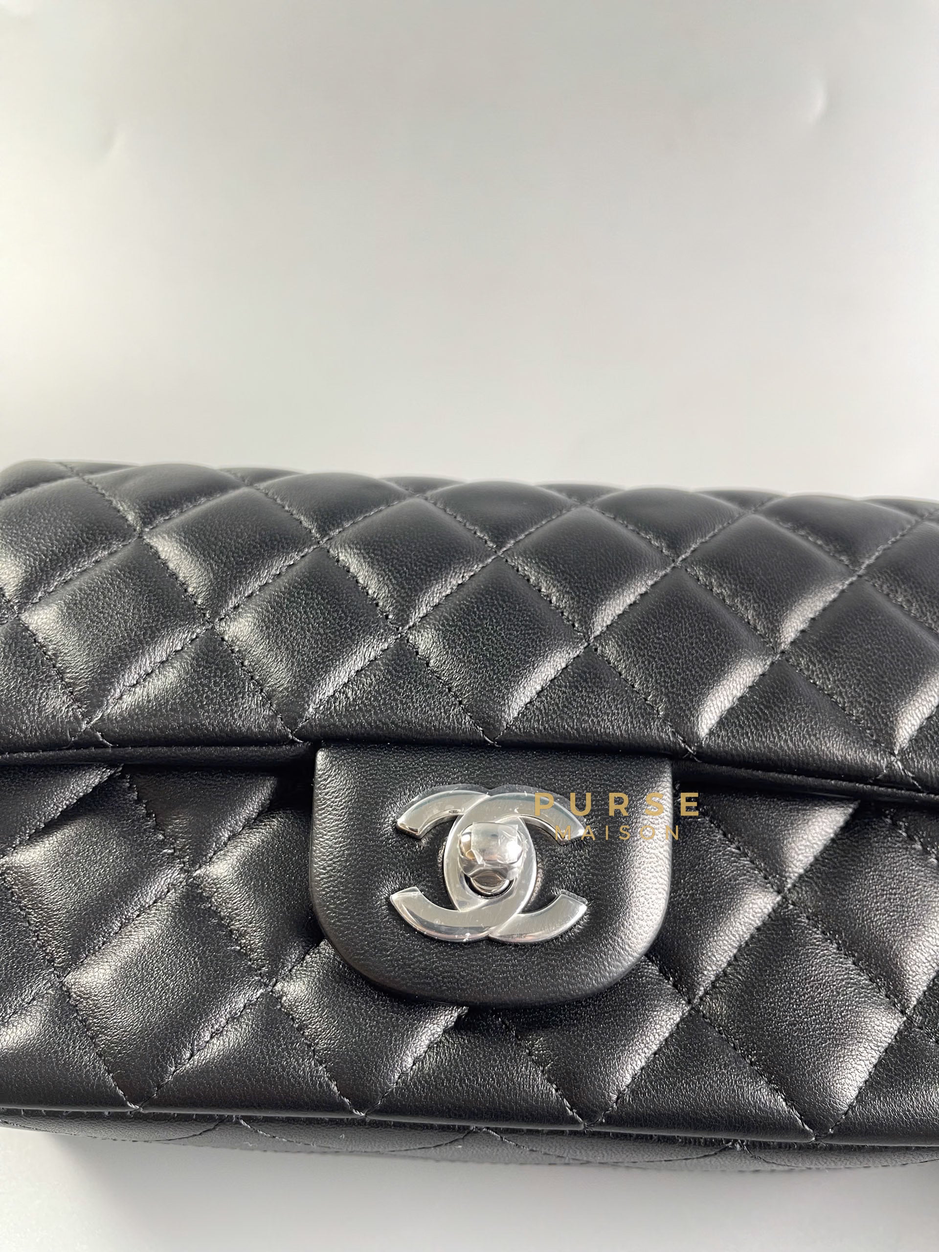 Mini Rectangle in Black Quilted Lambskin Leather & Silver Hardware (Microchip) | Purse Maison Luxury Bags Shop