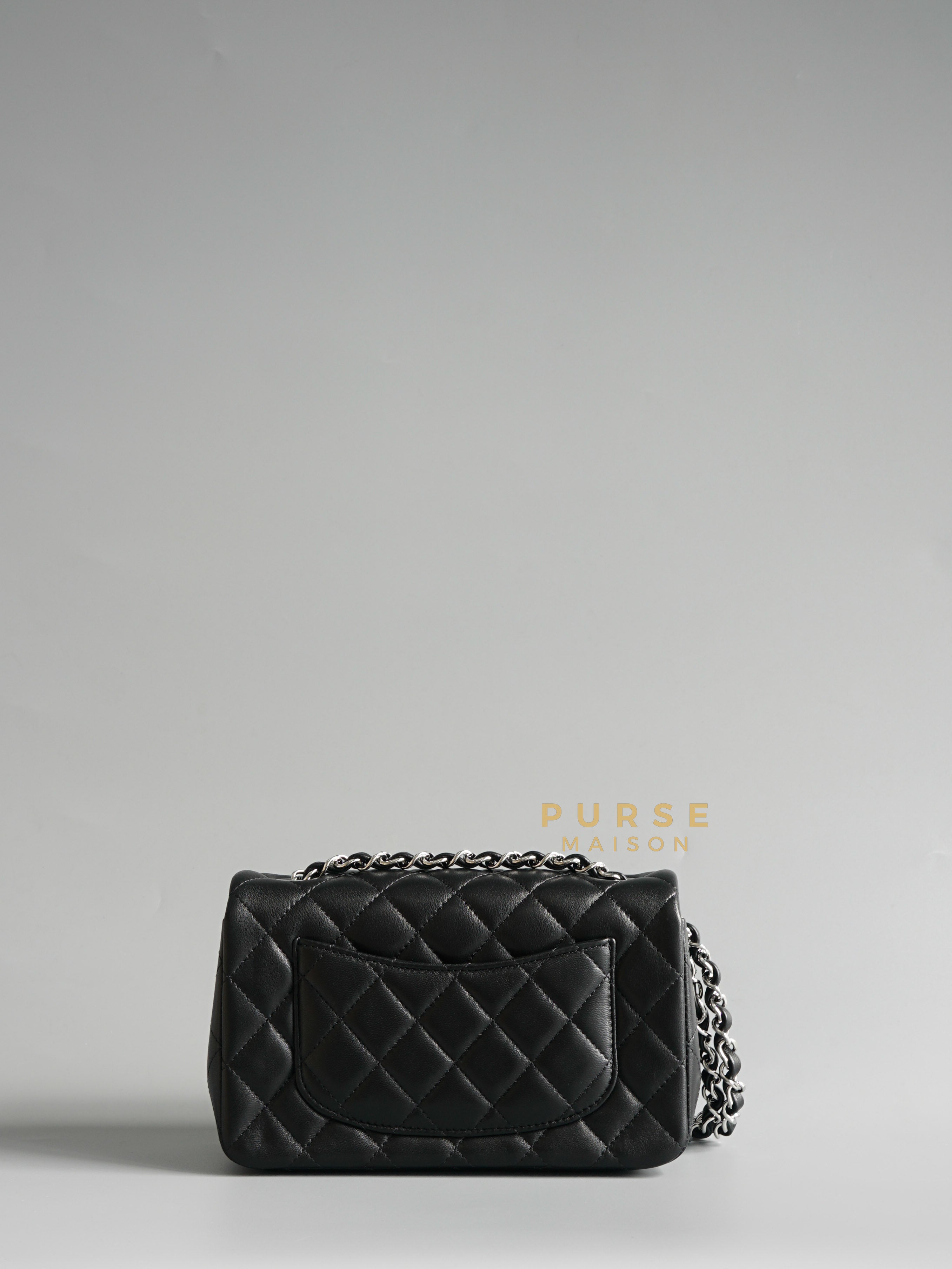 Mini Rectangle in Black Quilted Lambskin Leather & Silver Hardware (Microchip) | Purse Maison Luxury Bags Shop