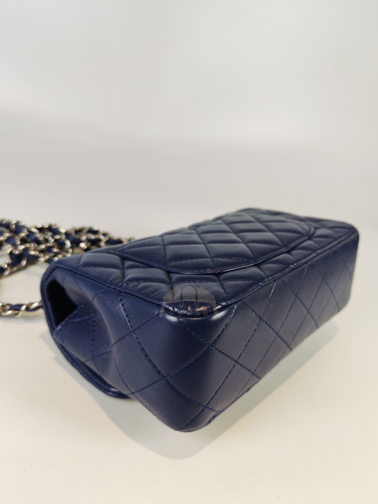 Mini Rectangle in Blue Lambskin Leather and Silver Hardware Series 28 | Purse Maison Luxury Bags Shop