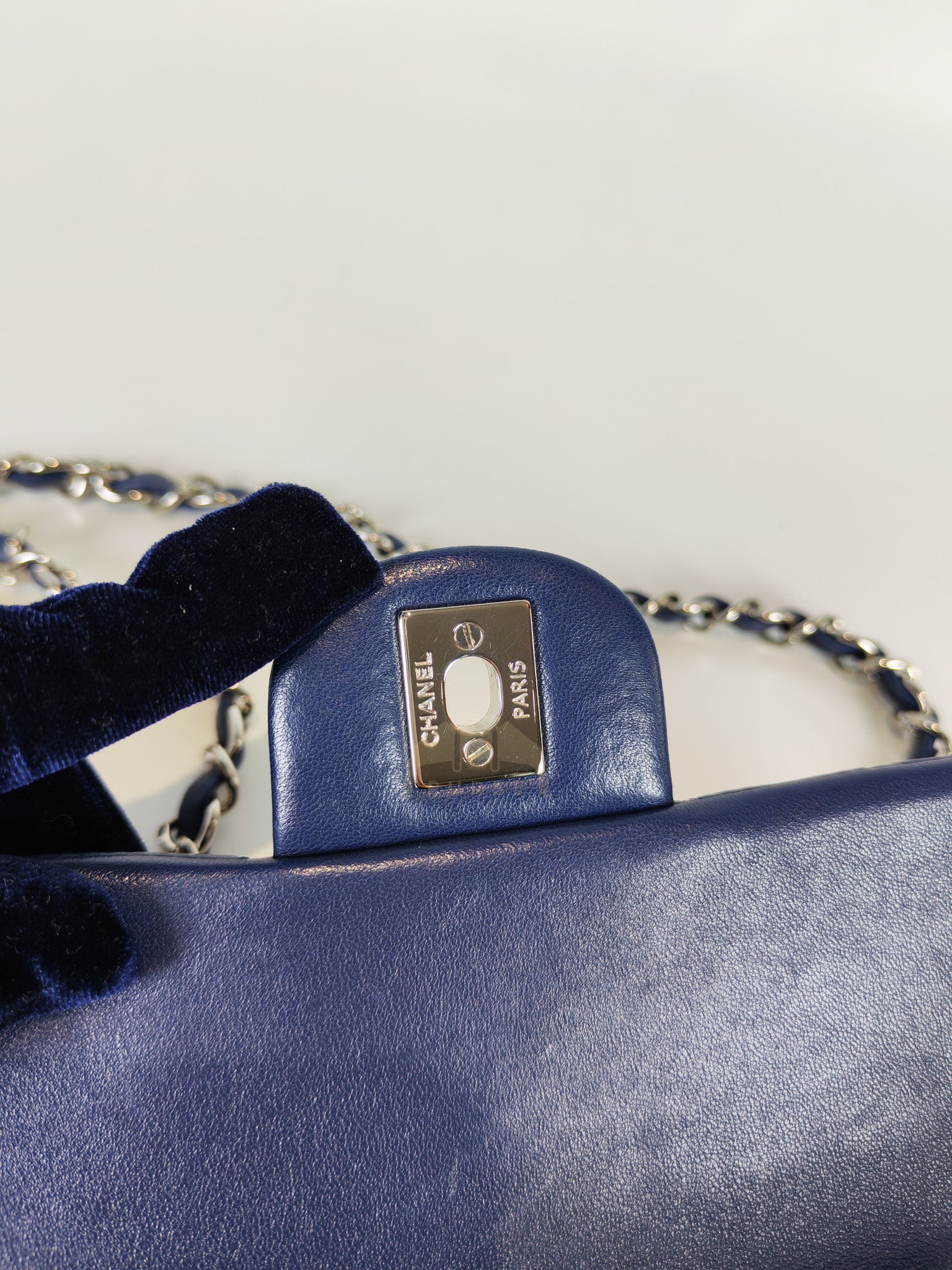 Mini Rectangle in Blue Lambskin Leather and Silver Hardware Series 28 | Purse Maison Luxury Bags Shop