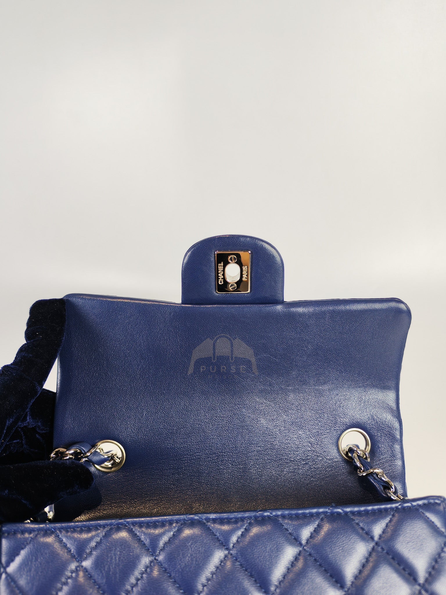 Mini Rectangle in Blue Lambskin Leather and Silver Hardware Series 28 | Purse Maison Luxury Bags Shop