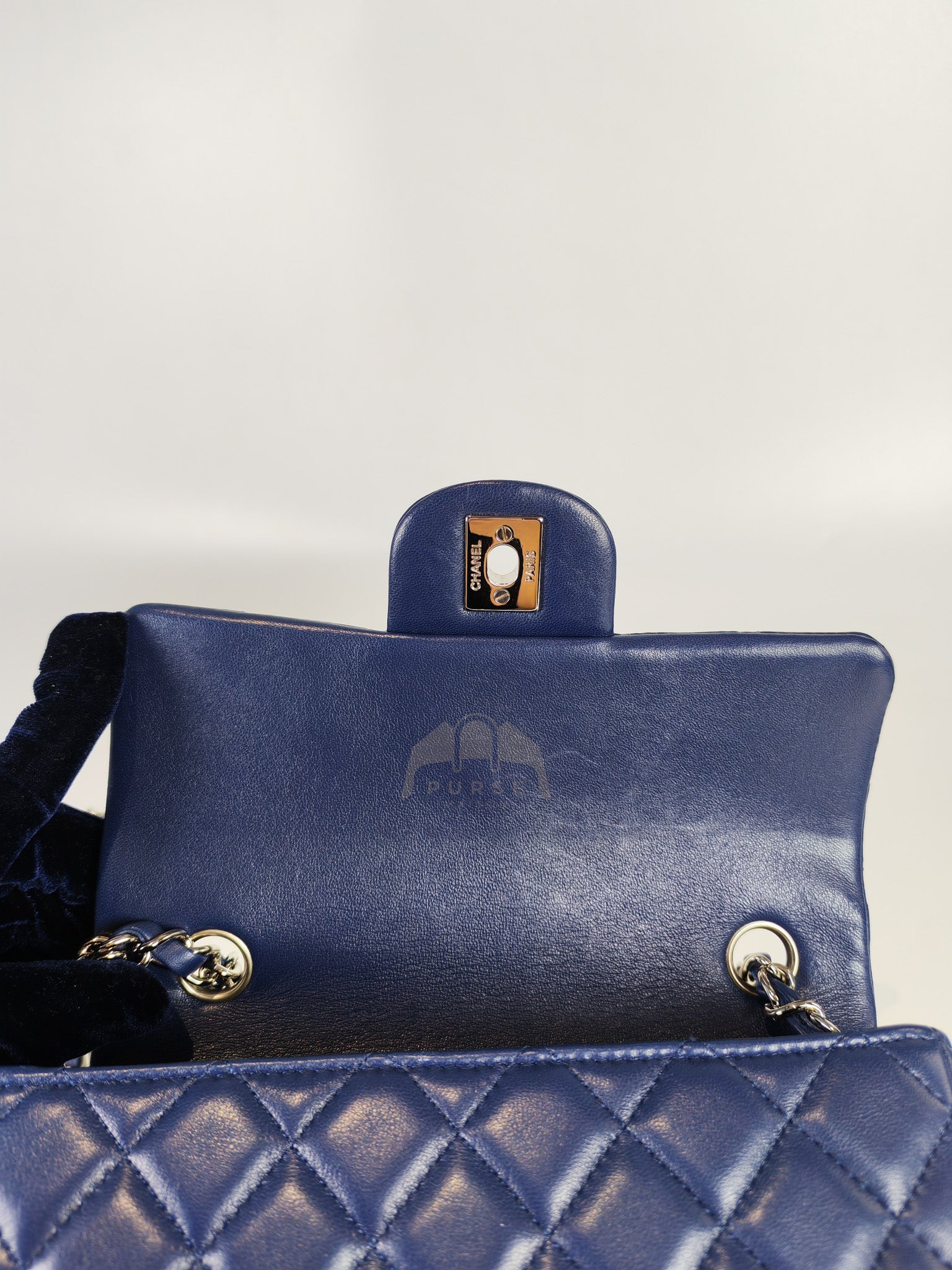 Mini Rectangle in Blue Lambskin Leather and Silver Hardware Series 28 | Purse Maison Luxury Bags Shop