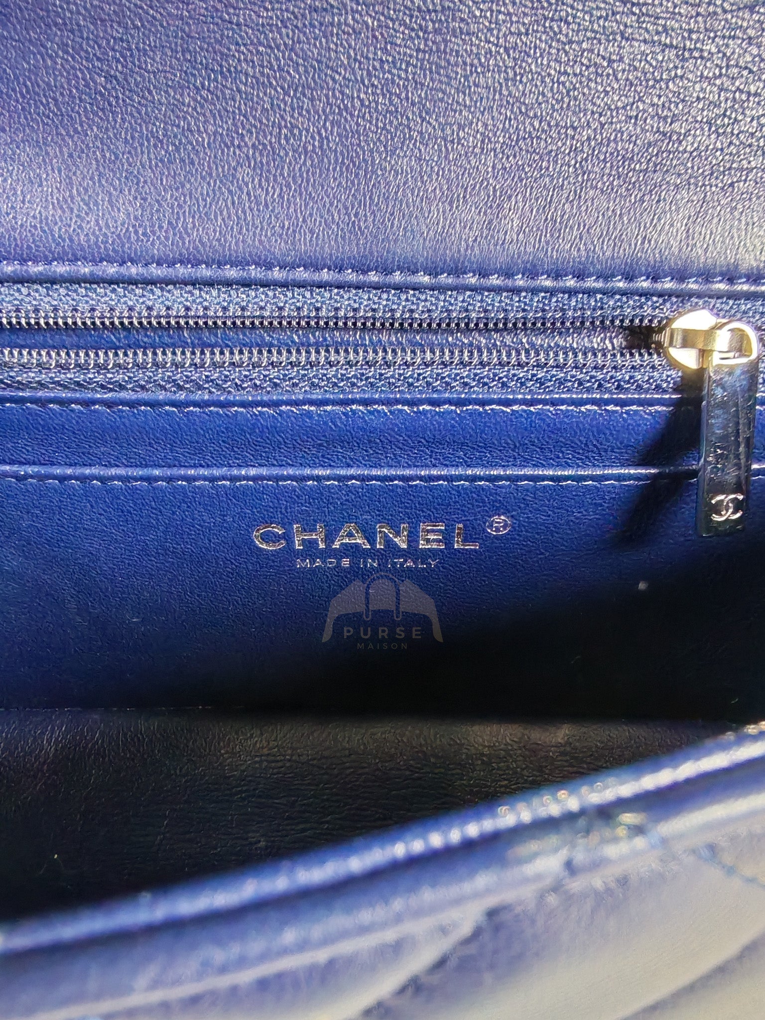 Mini Rectangle in Blue Lambskin Leather and Silver Hardware Series 28 | Purse Maison Luxury Bags Shop