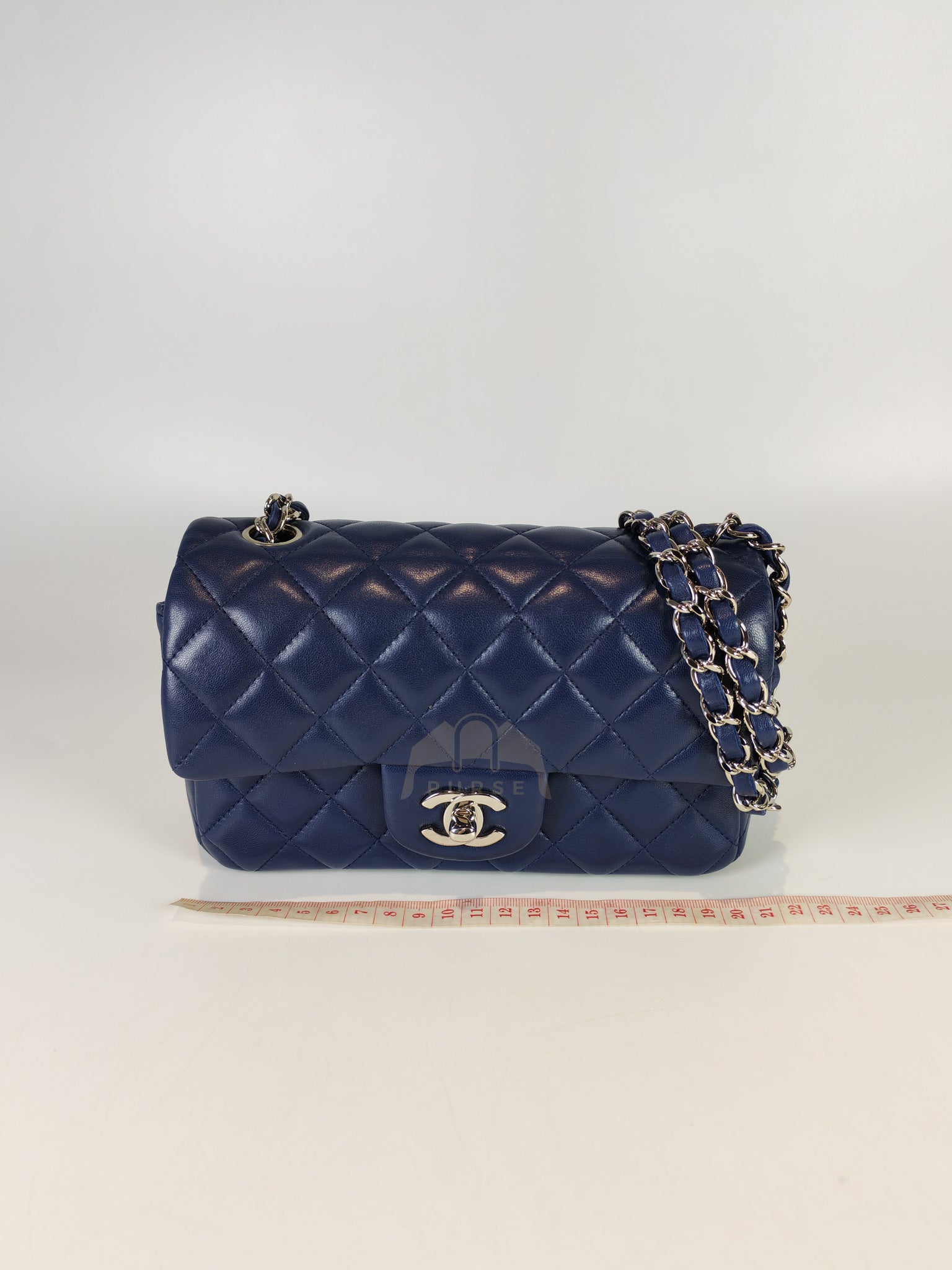 Mini Rectangle in Blue Lambskin Leather and Silver Hardware Series 28 | Purse Maison Luxury Bags Shop