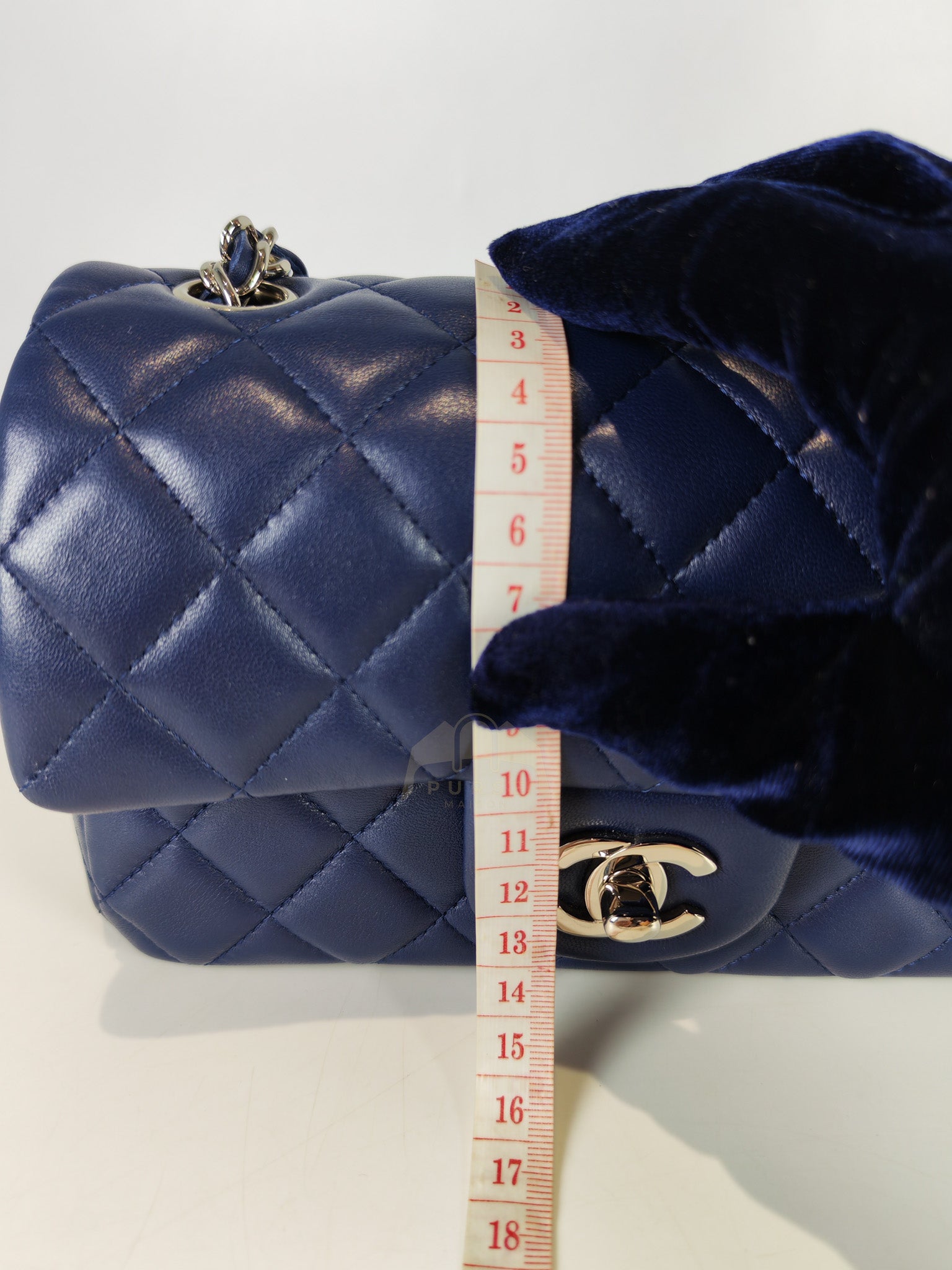 Mini Rectangle in Blue Lambskin Leather and Silver Hardware Series 28 | Purse Maison Luxury Bags Shop