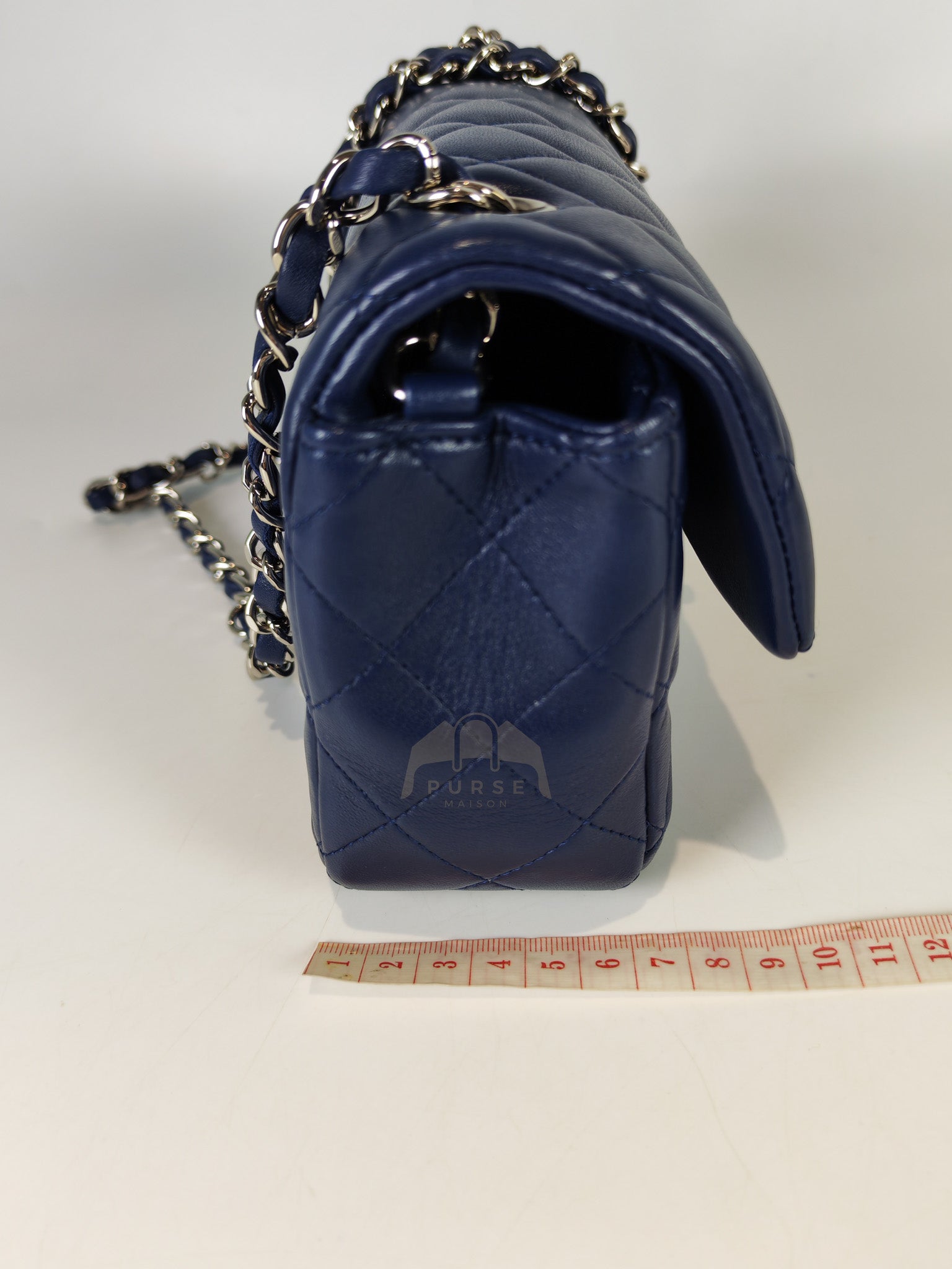 Mini Rectangle in Blue Lambskin Leather and Silver Hardware Series 28 | Purse Maison Luxury Bags Shop