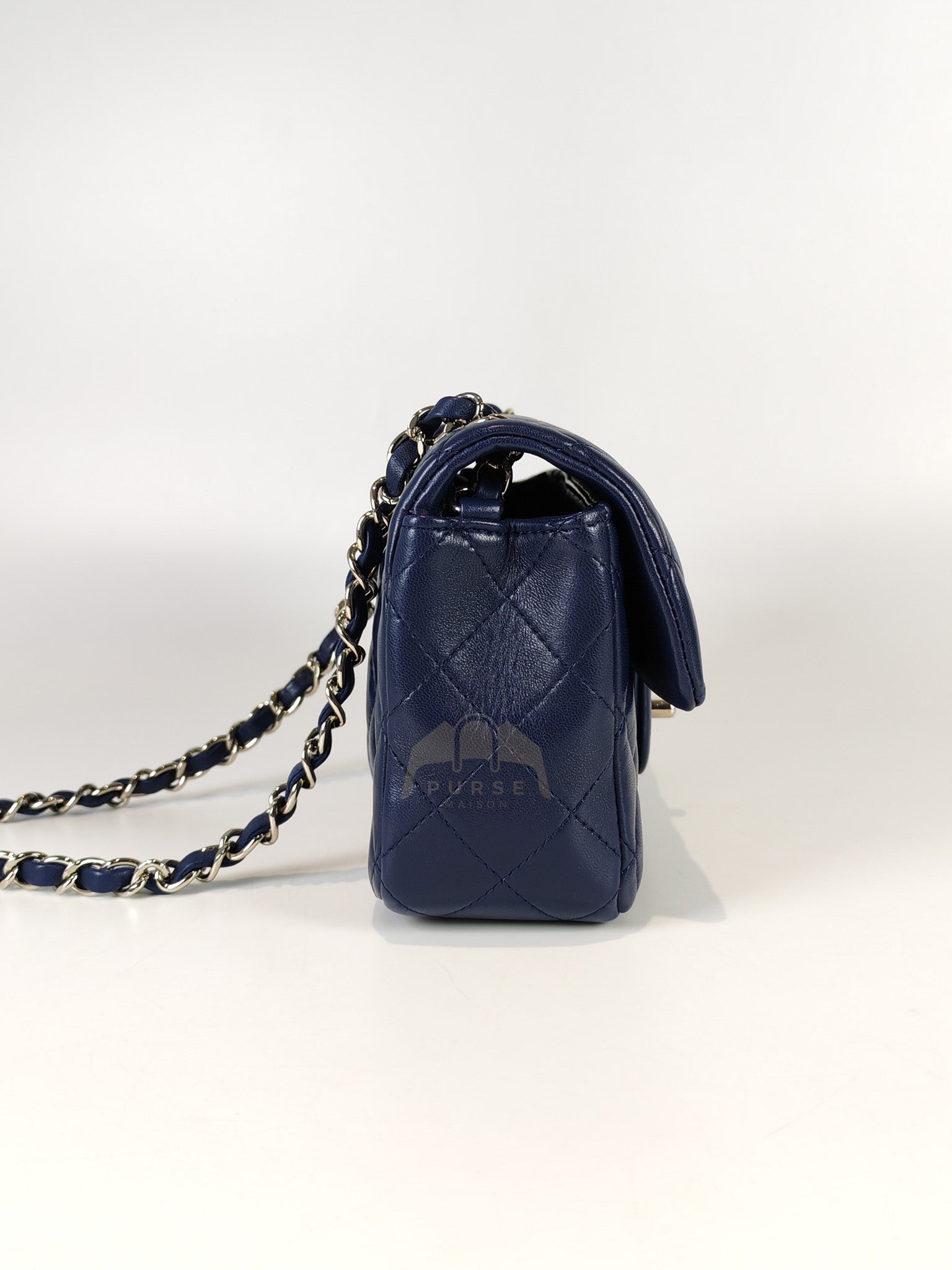 Mini Rectangle in Blue Lambskin Leather and Silver Hardware Series 28 | Purse Maison Luxury Bags Shop