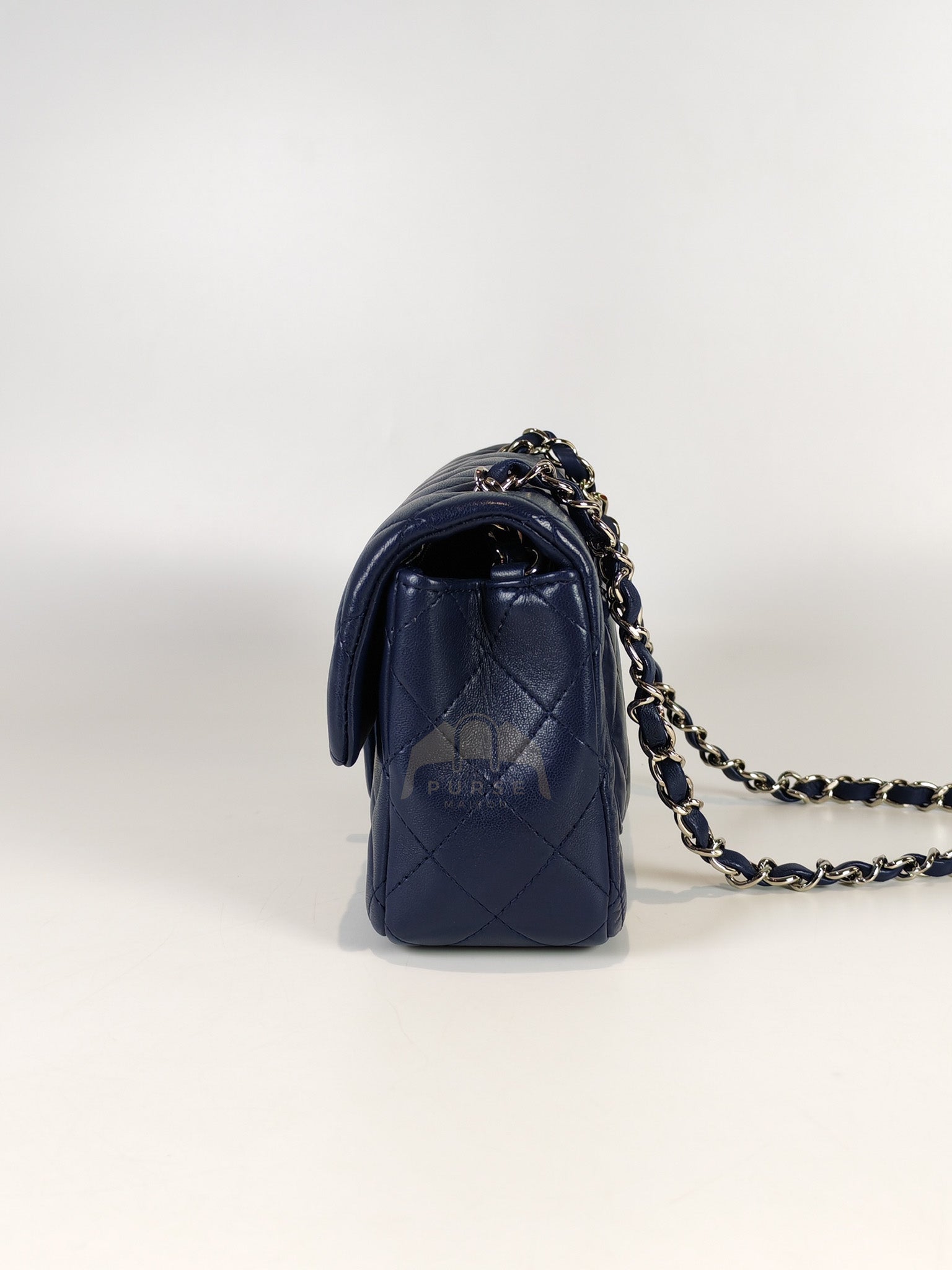 Mini Rectangle in Blue Lambskin Leather and Silver Hardware Series 28 | Purse Maison Luxury Bags Shop