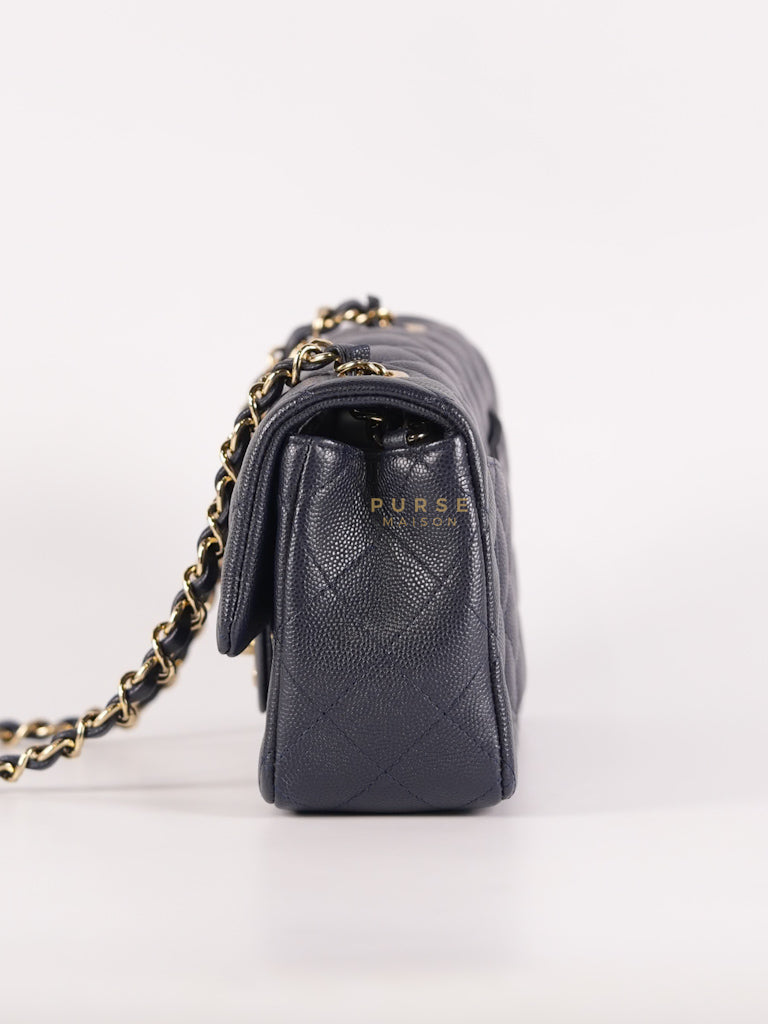 Mini Rectangular in Navy Blue Caviar Leather & Light Gold Hardware Series 26 | Purse Maison Luxury Bags Shop