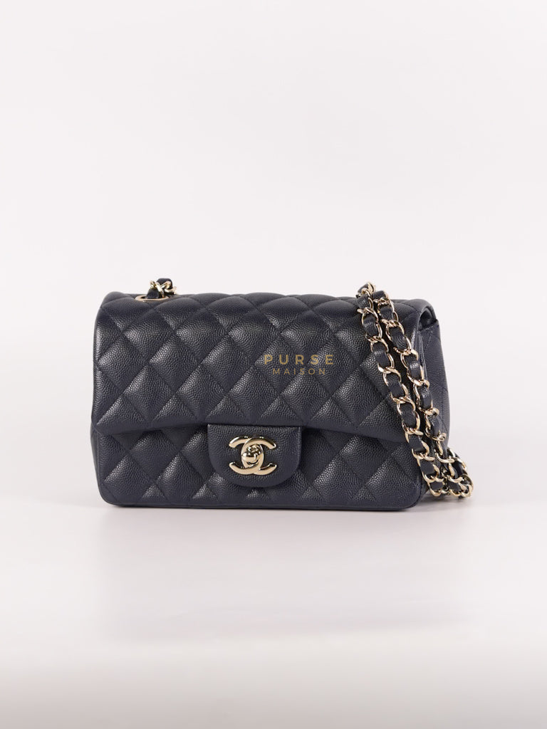 Mini Rectangular in Navy Blue Caviar Leather & Light Gold Hardware Series 26 | Purse Maison Luxury Bags Shop