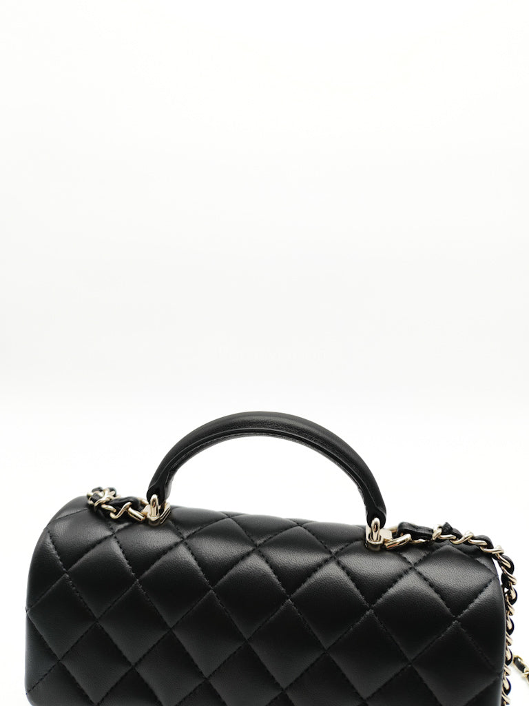 Mini Rectangle Top Handle Bag in Black Lambskin Leather & Light Gold Hardware Microchip LTE6HGJ6 | Purse Maison Luxury Bags Shop