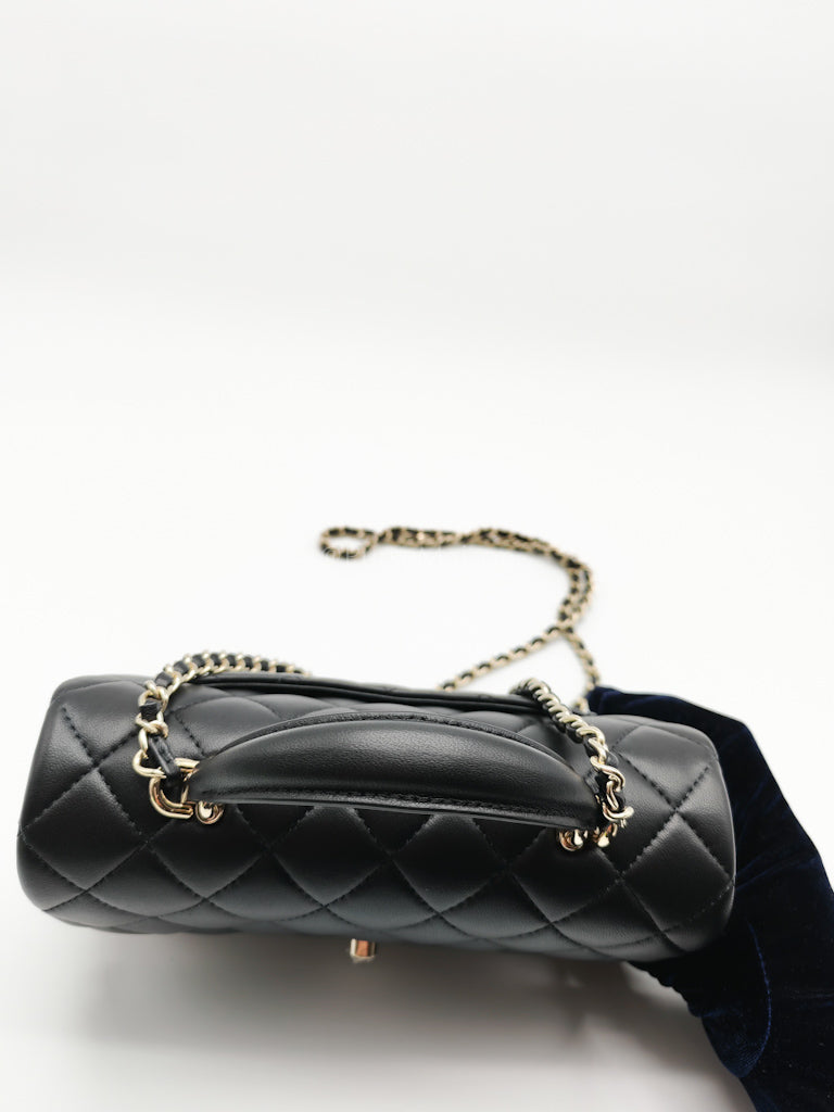 Mini Rectangle Top Handle Bag in Black Lambskin Leather & Light Gold Hardware Microchip LTE6HGJ6 | Purse Maison Luxury Bags Shop