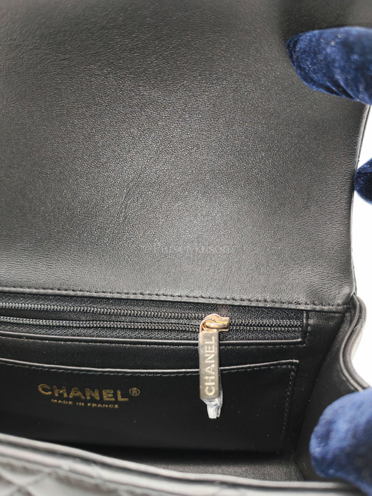 Mini Rectangle Top Handle Bag in Black Lambskin Leather & Light Gold Hardware Microchip LTE6HGJ6 | Purse Maison Luxury Bags Shop